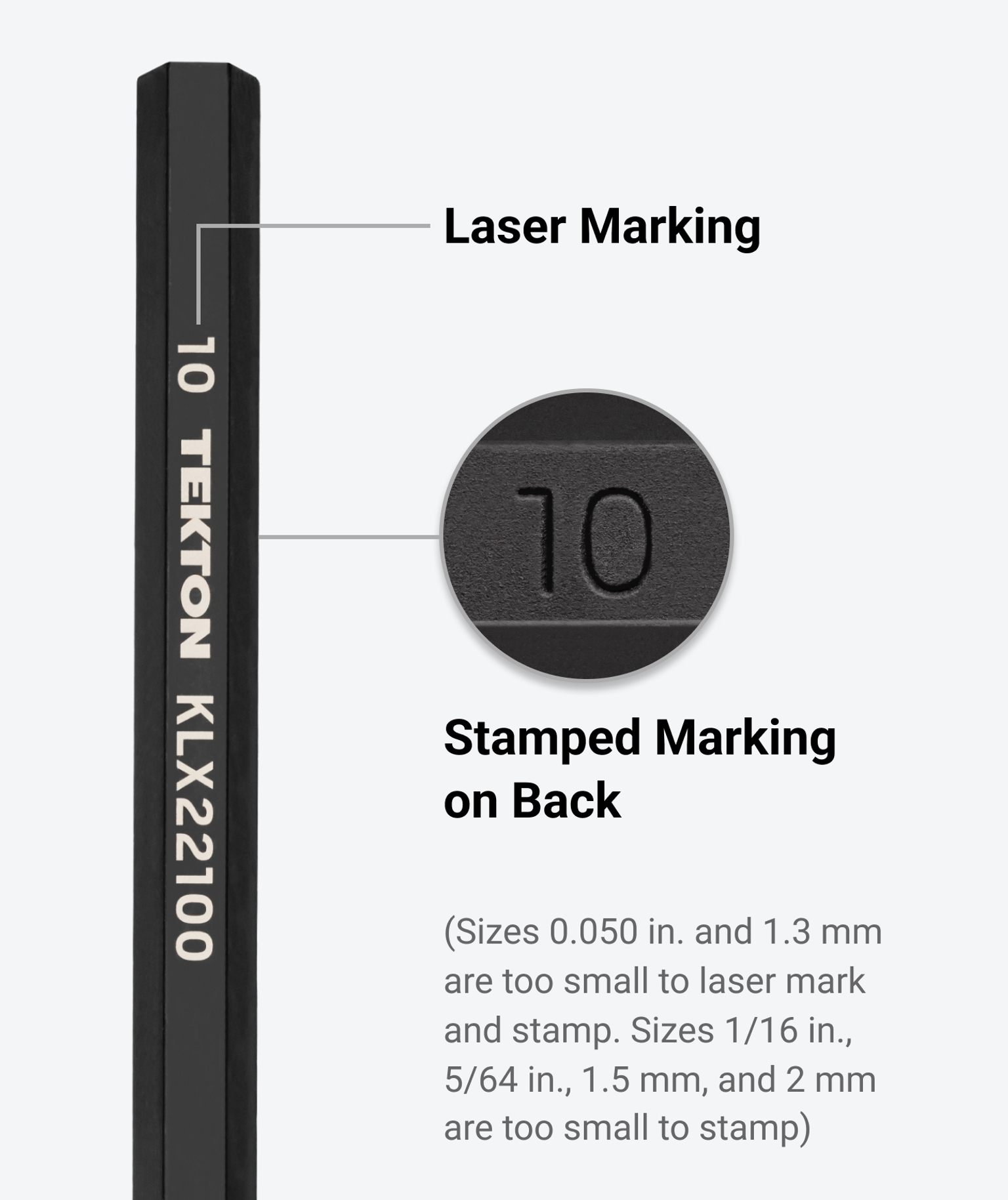 Tekton's flat end hex key with laser marking and stamped sizes