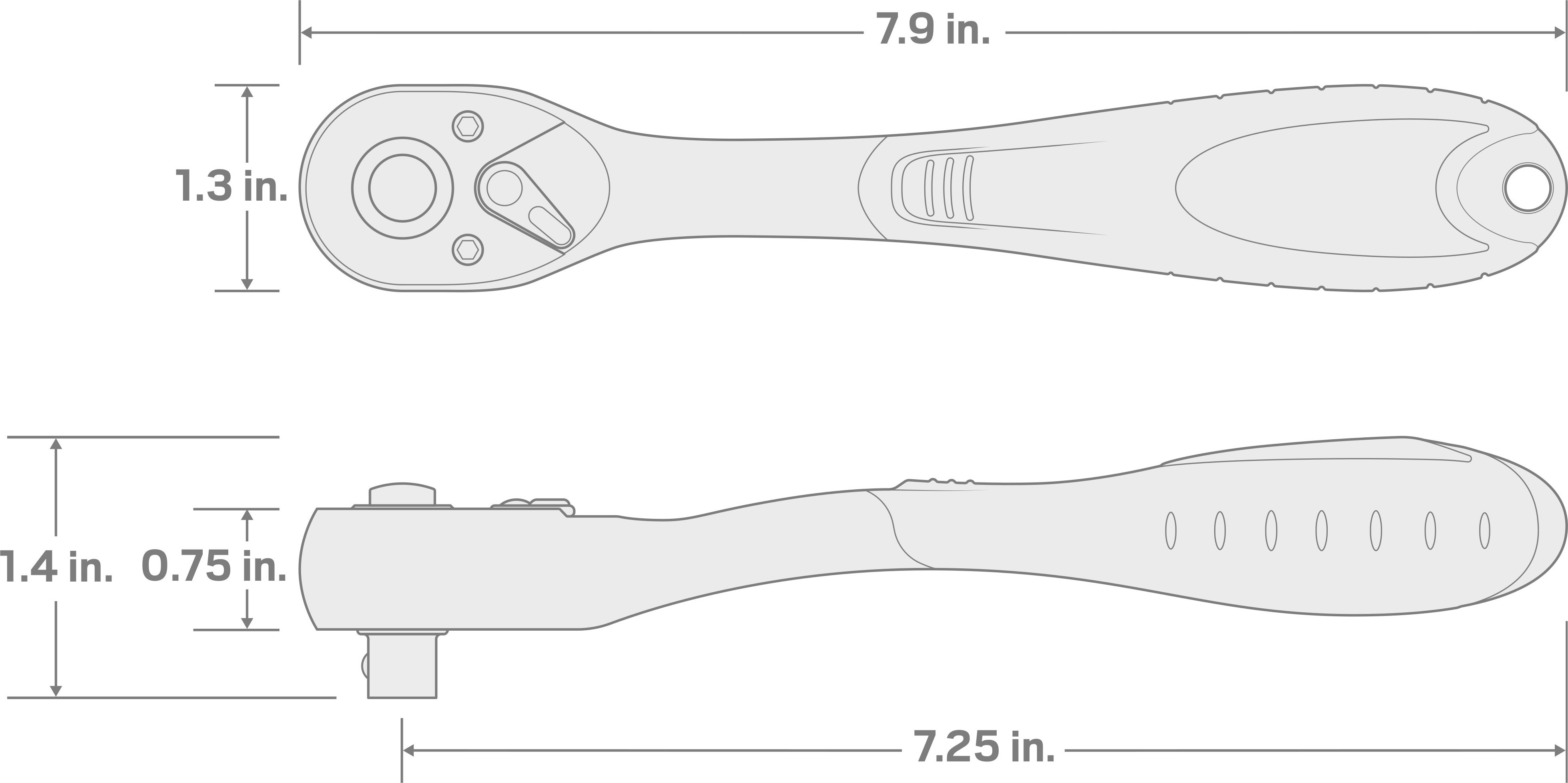 Specs for 3/8 Inch Drive x 7 Inch Composite Quick-Release Ratchet