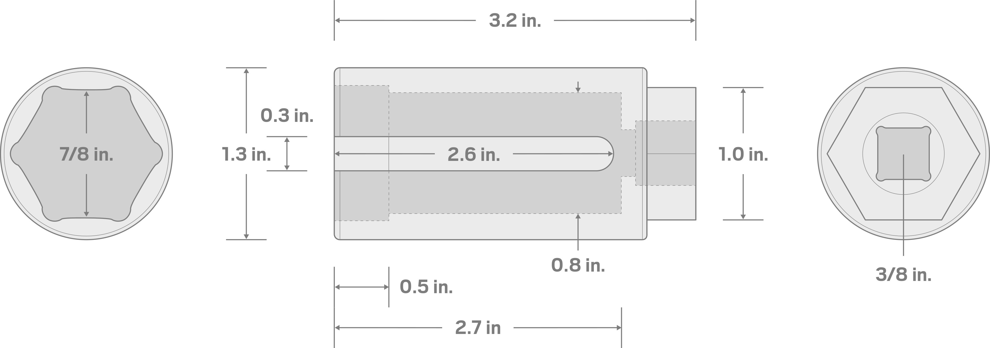 Specs for 3/8 Inch Drive x 7/8 Inch 6-Point Oxygen Sensor Socket