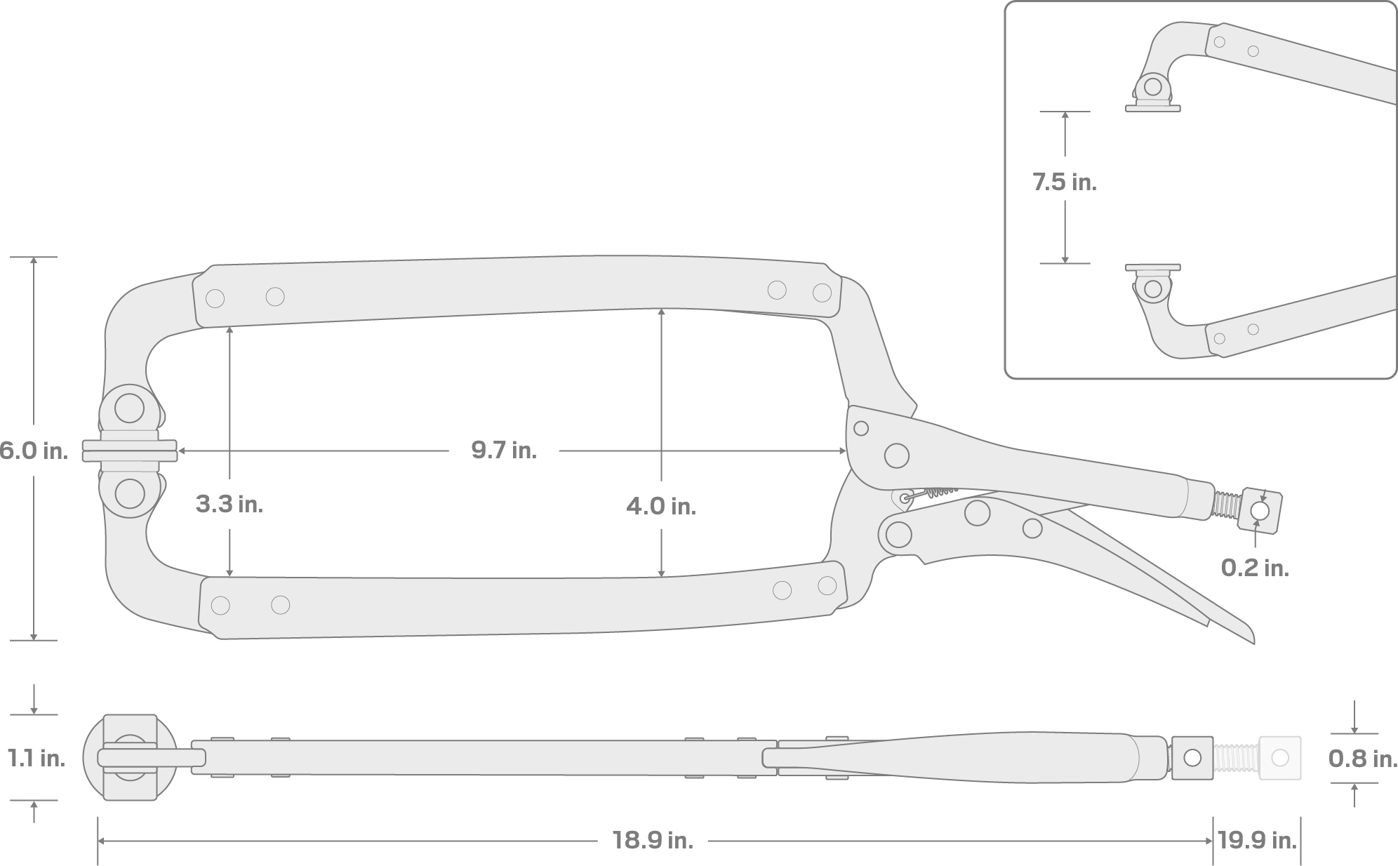 Specs for 18 Inch Swivel Pad Locking C-Clamp