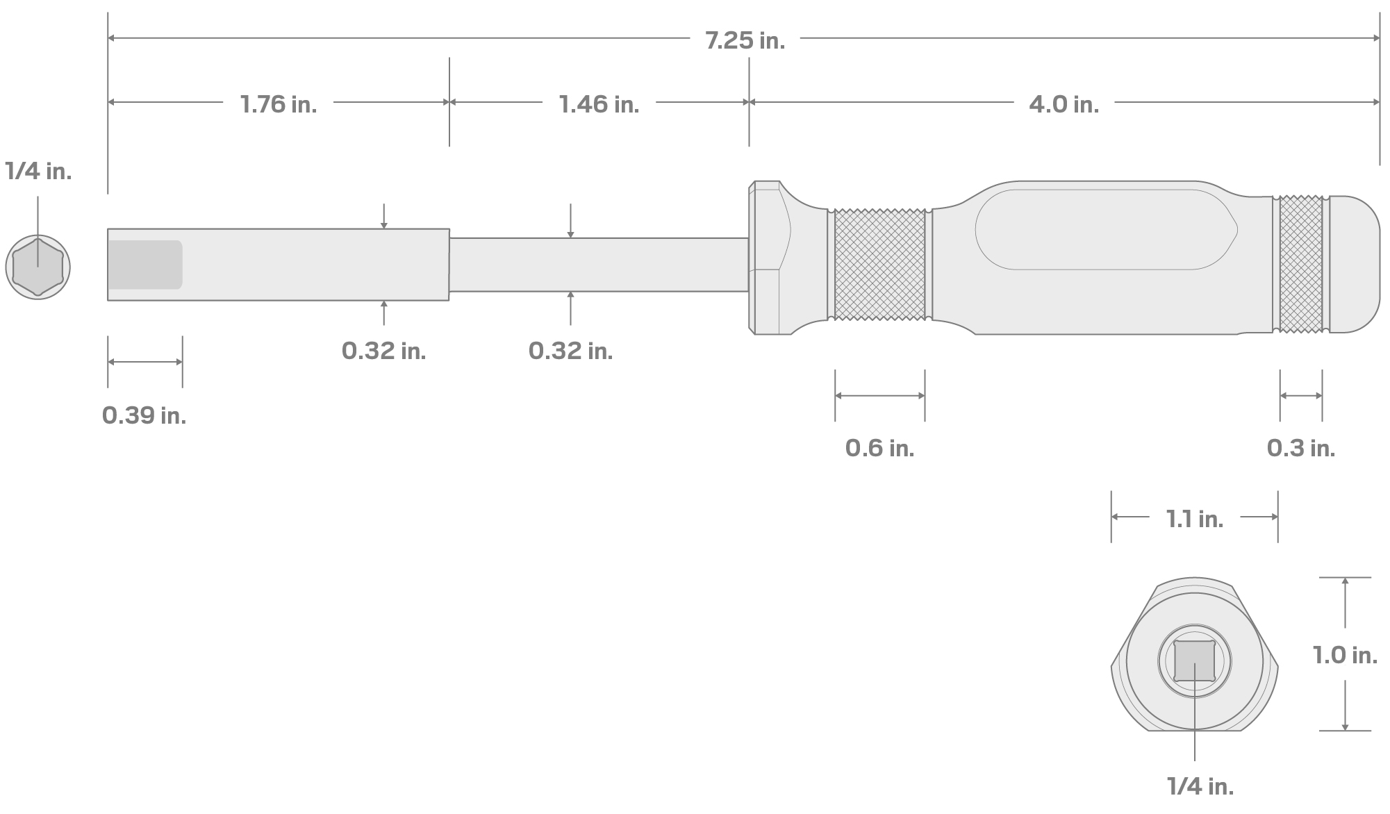 Specs for 1/4 Inch Aluminum Handle Magnetic Bit Driver
