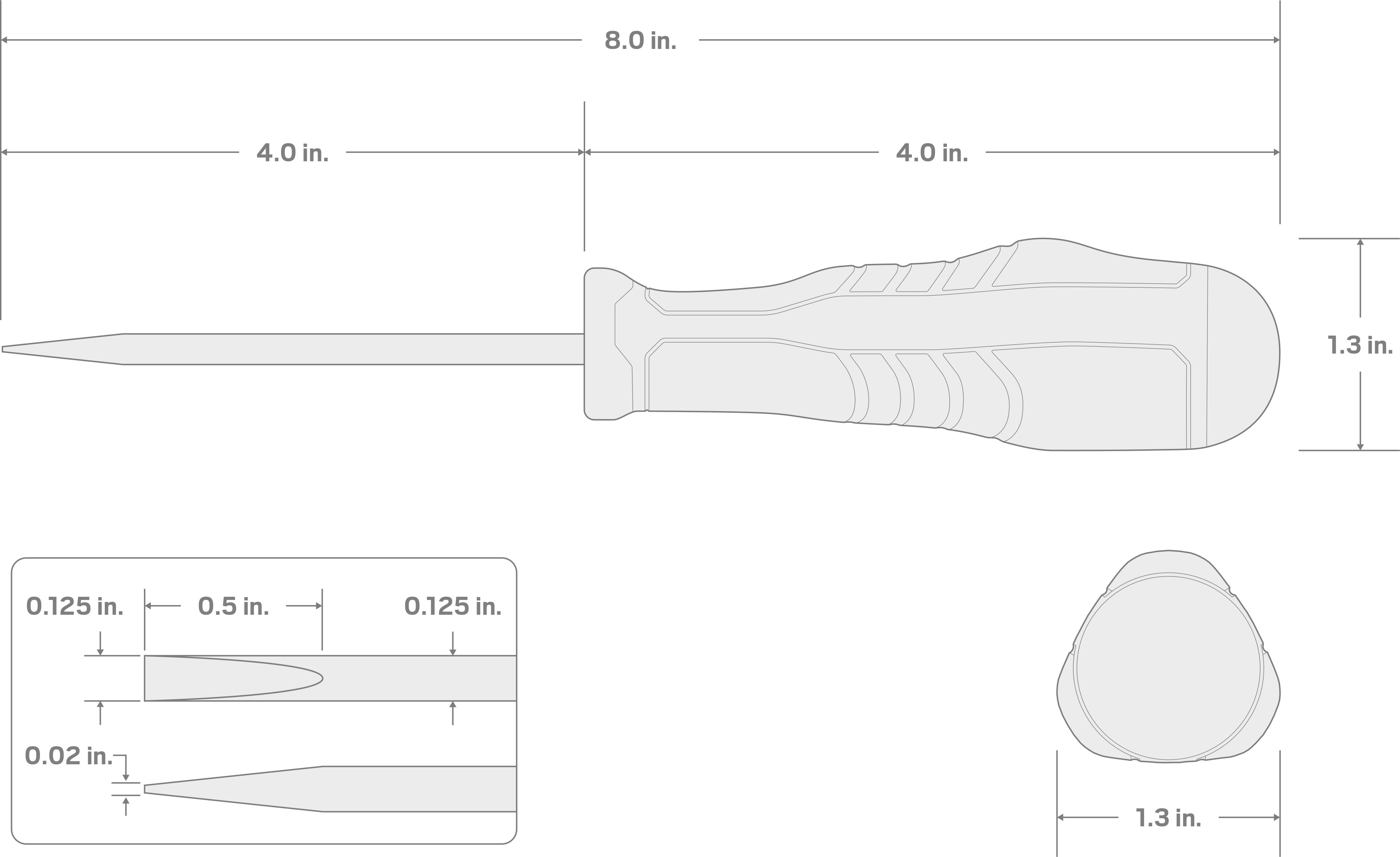 Specs for 1/8 Inch Slotted High-Torque Black Oxide Blade Screwdriver