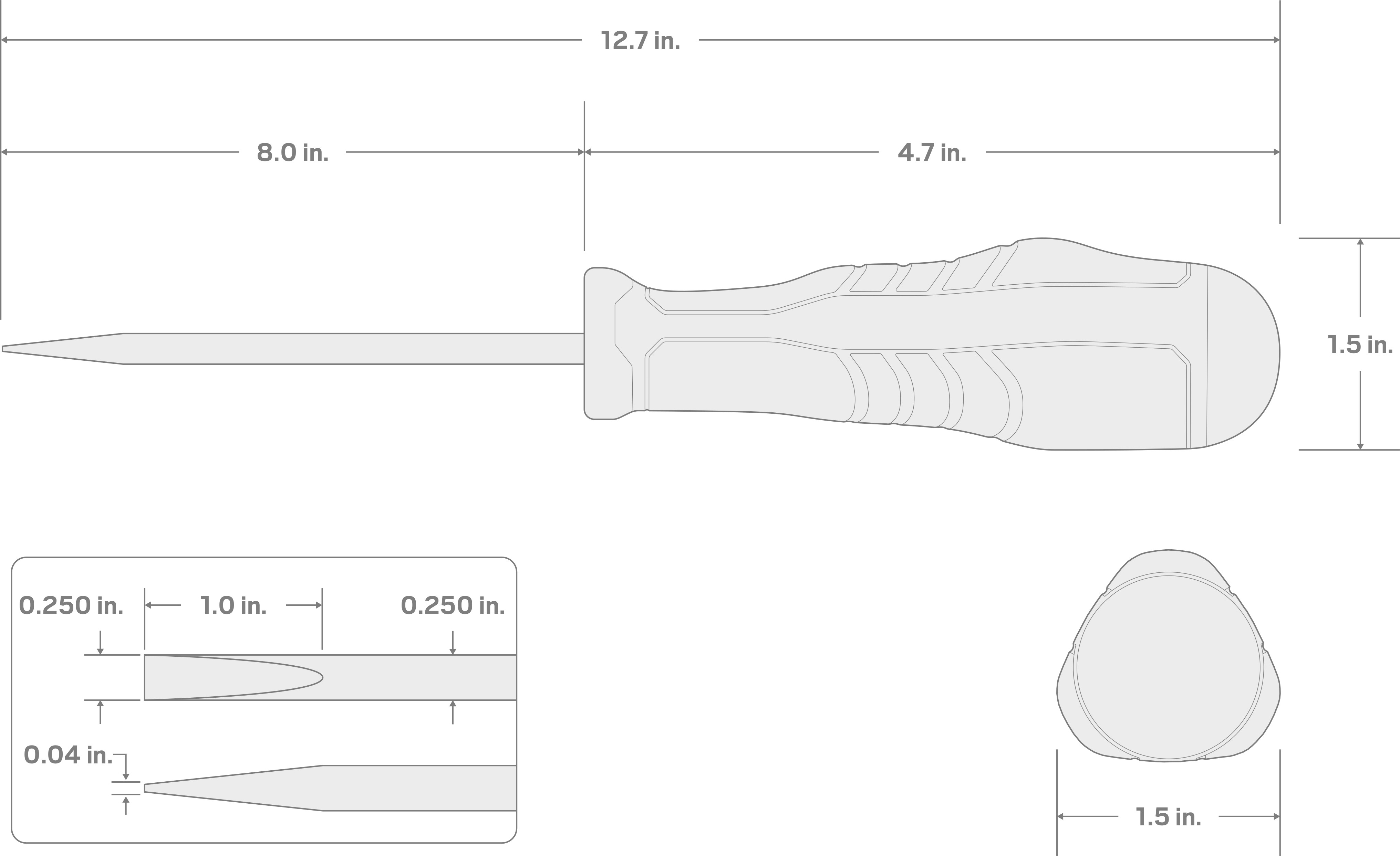 Specs for Long 1/4 Inch Slotted High-Torque Screwdriver