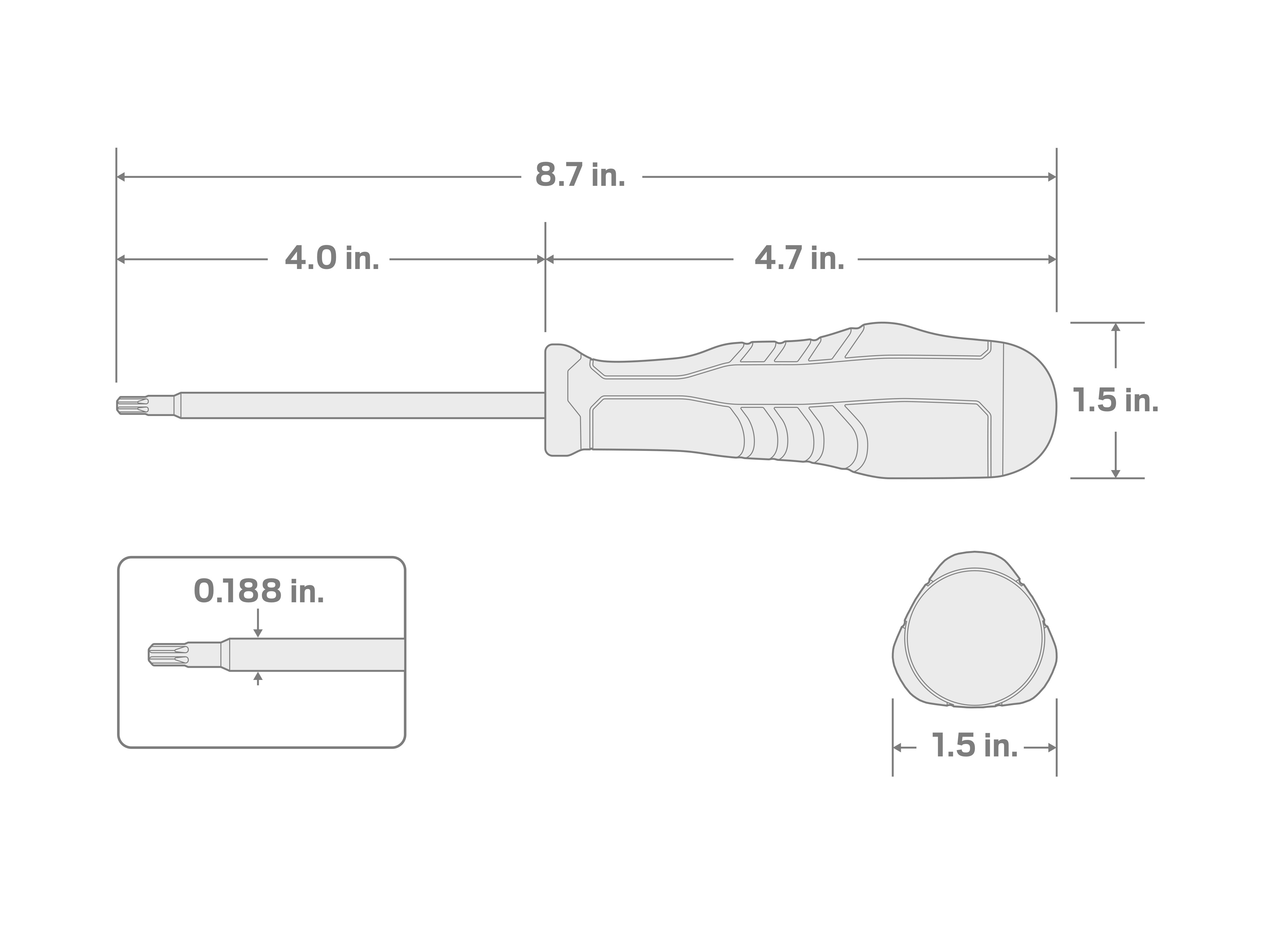 Specs for T15 Torx High-Torque Black Oxide Blade Screwdriver (Chrome Finish)