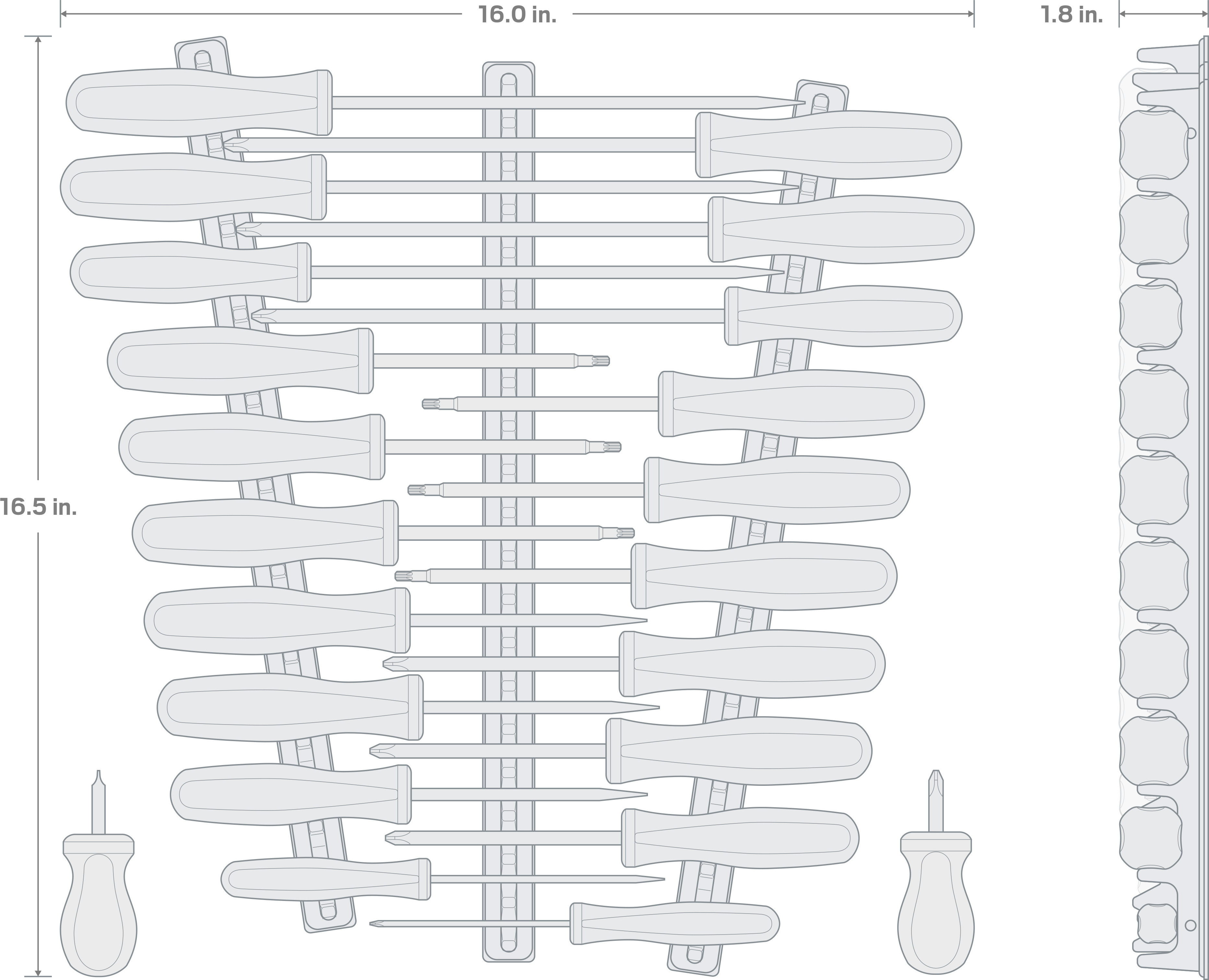 Specs for Hard Handle Screwdriver Set with Black Rails, 22-Piece (#0-#3, 1/8-5/16 in., T10-T30)