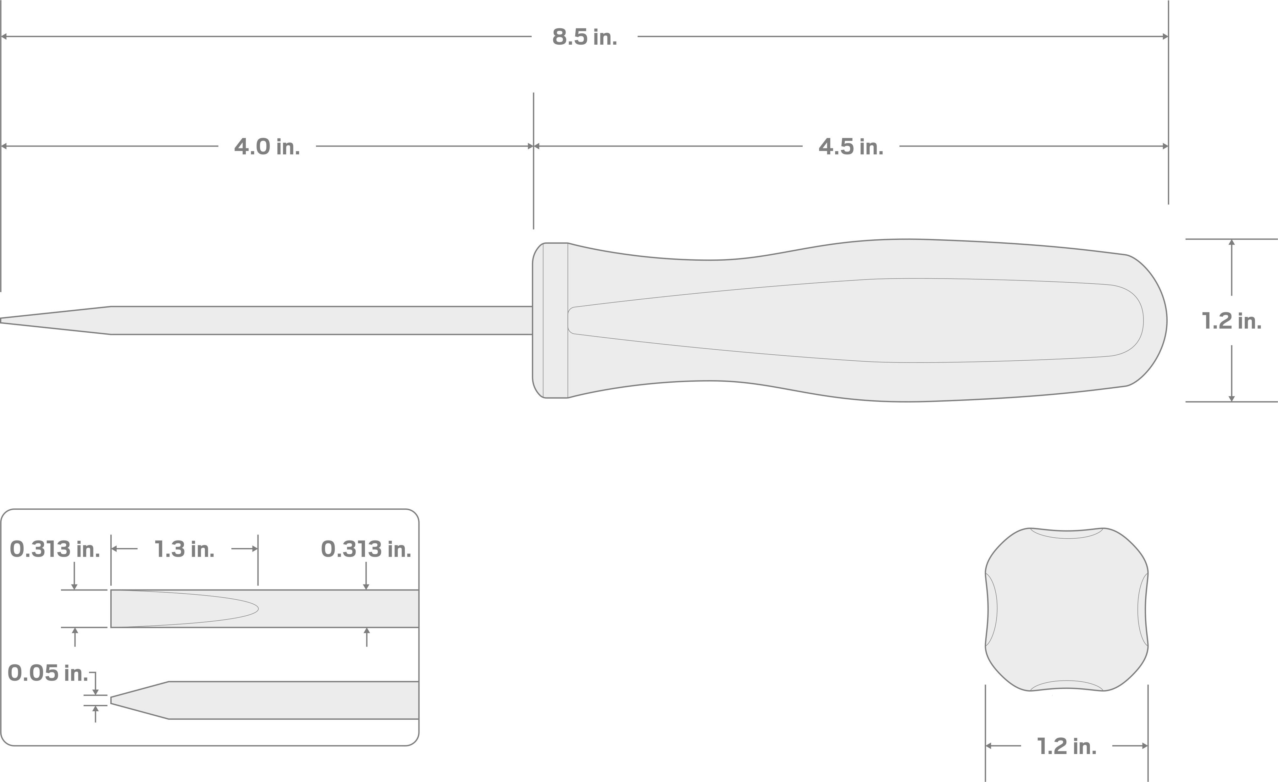 Specs for 5/16 Inch Slotted Hard Handle Screwdriver