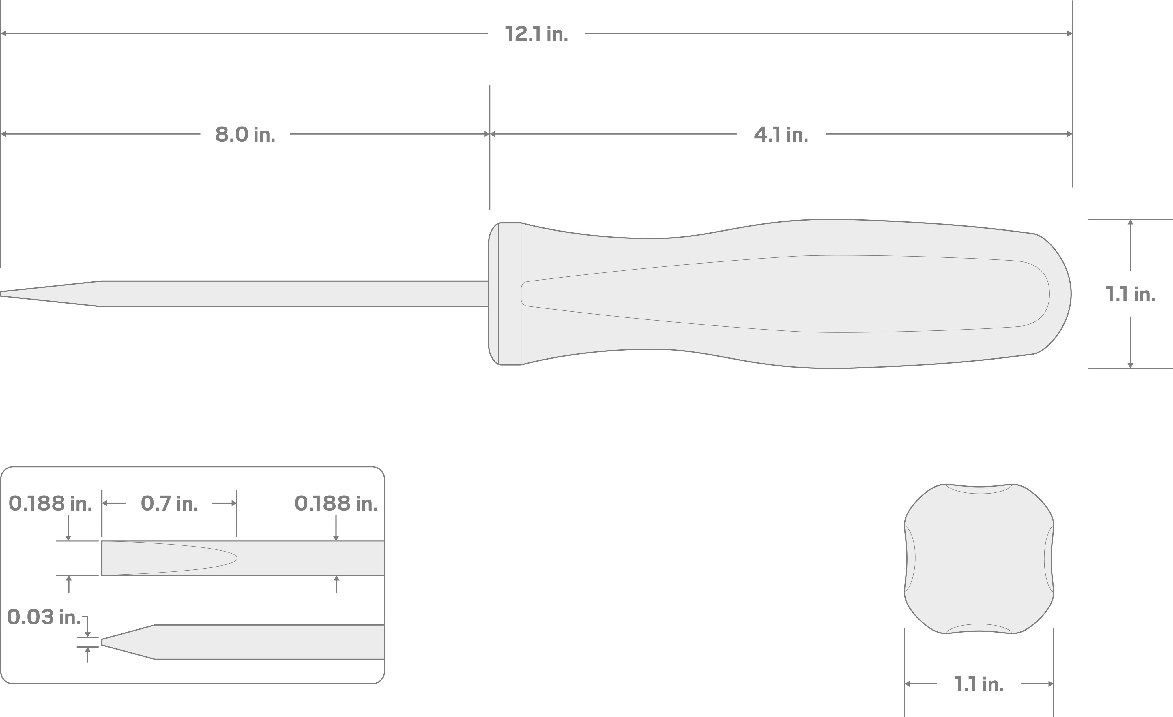 Specs for Long 3/16 Inch Slotted Hard Handle Screwdriver