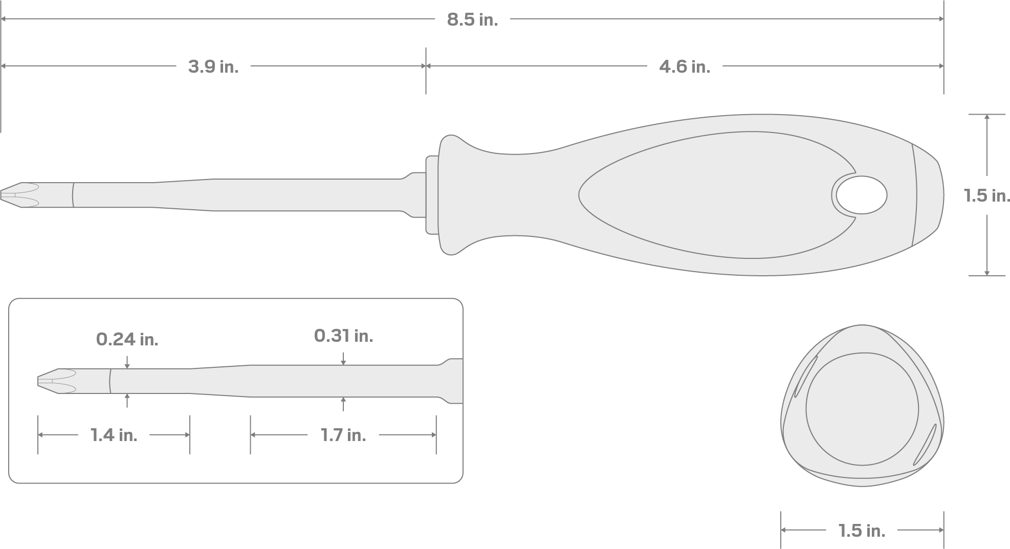 Specs for #2 Phillips Insulated Screwdriver (4 in. Shank)