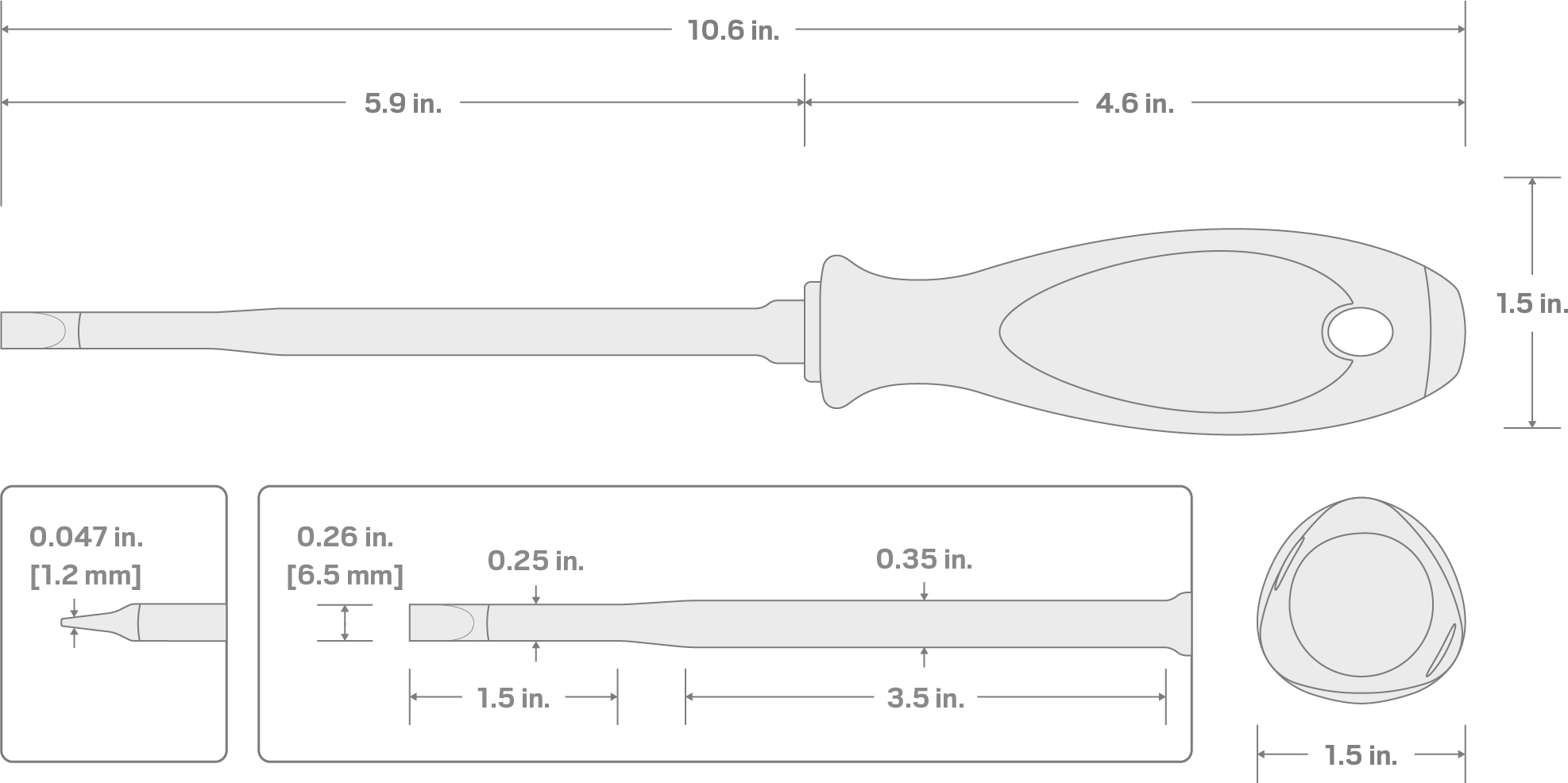 Specs for 6.5 mm Slotted Insulated Screwdriver (6 in. Shank)