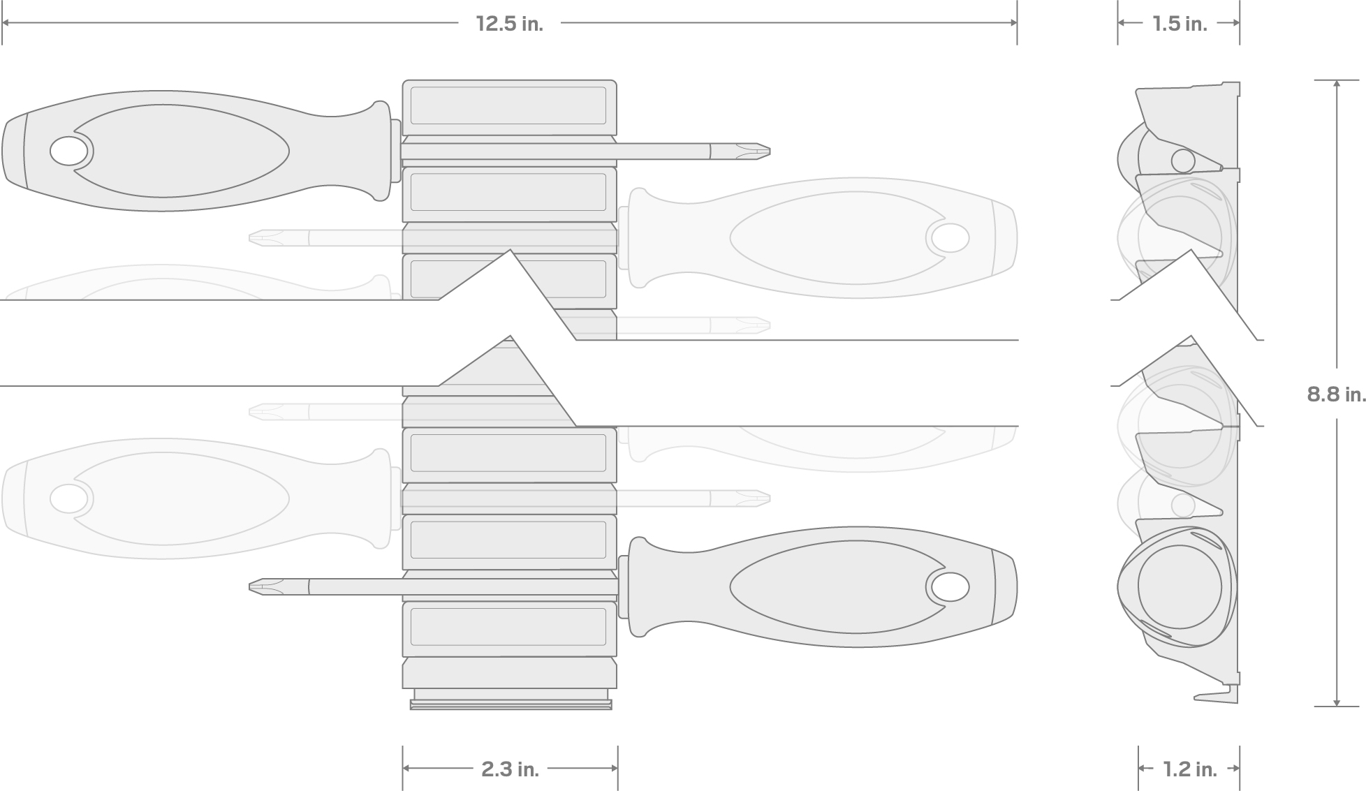 Specs for Phillips Screwdriver Set with Modular Organizers - 4, 8 Inch Shanks, 8-Piece (#0-#4)