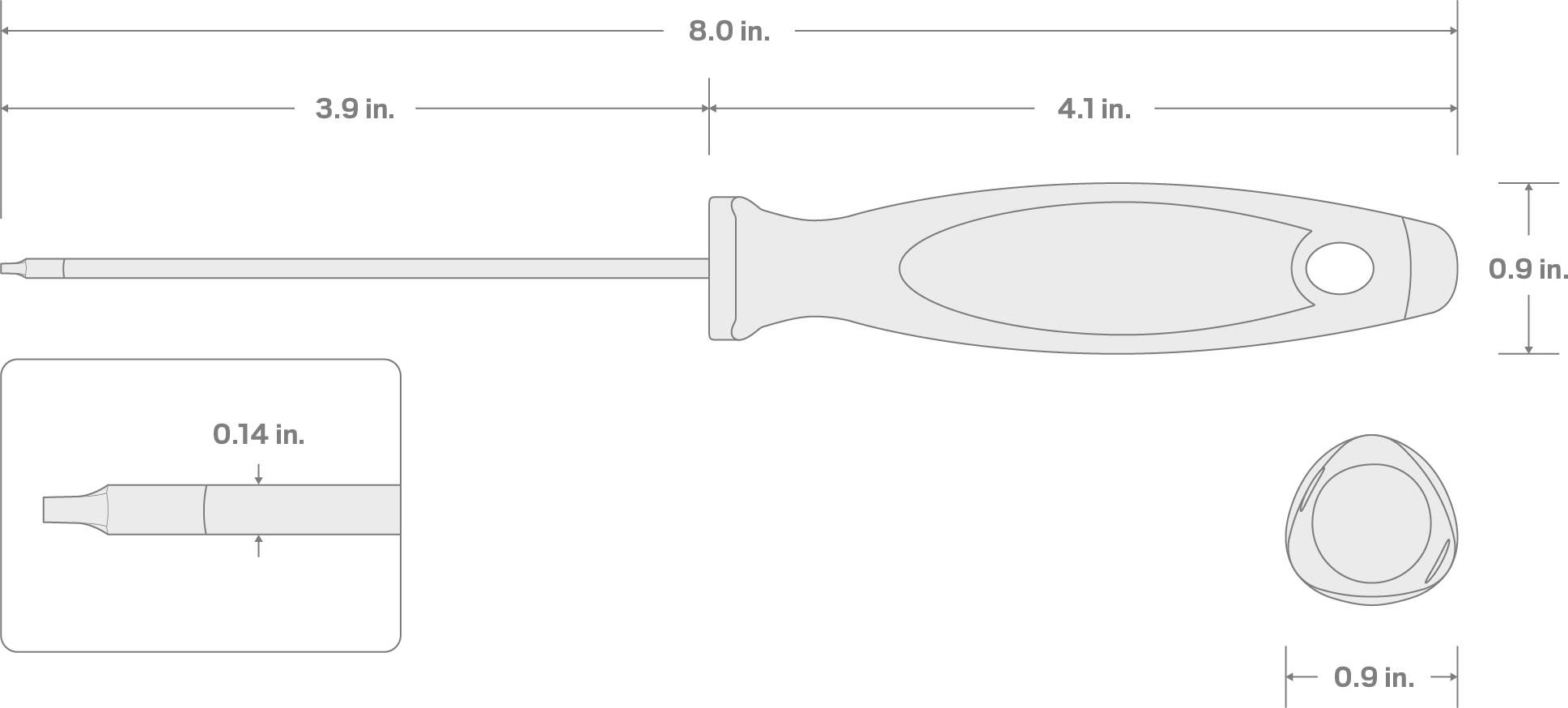 Specs for #0 Square Screwdriver (4 in. Shank)