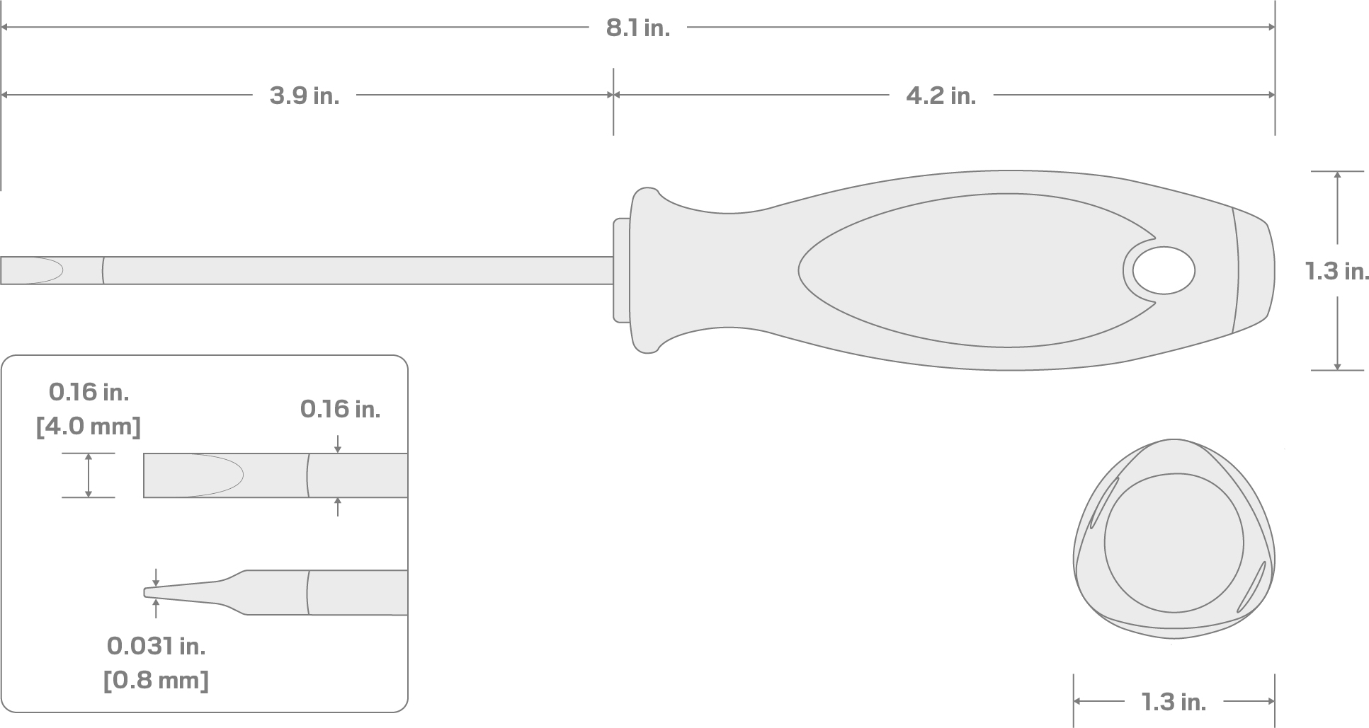 Specs for 4 mm Slotted Screwdriver (4 in. Shank)