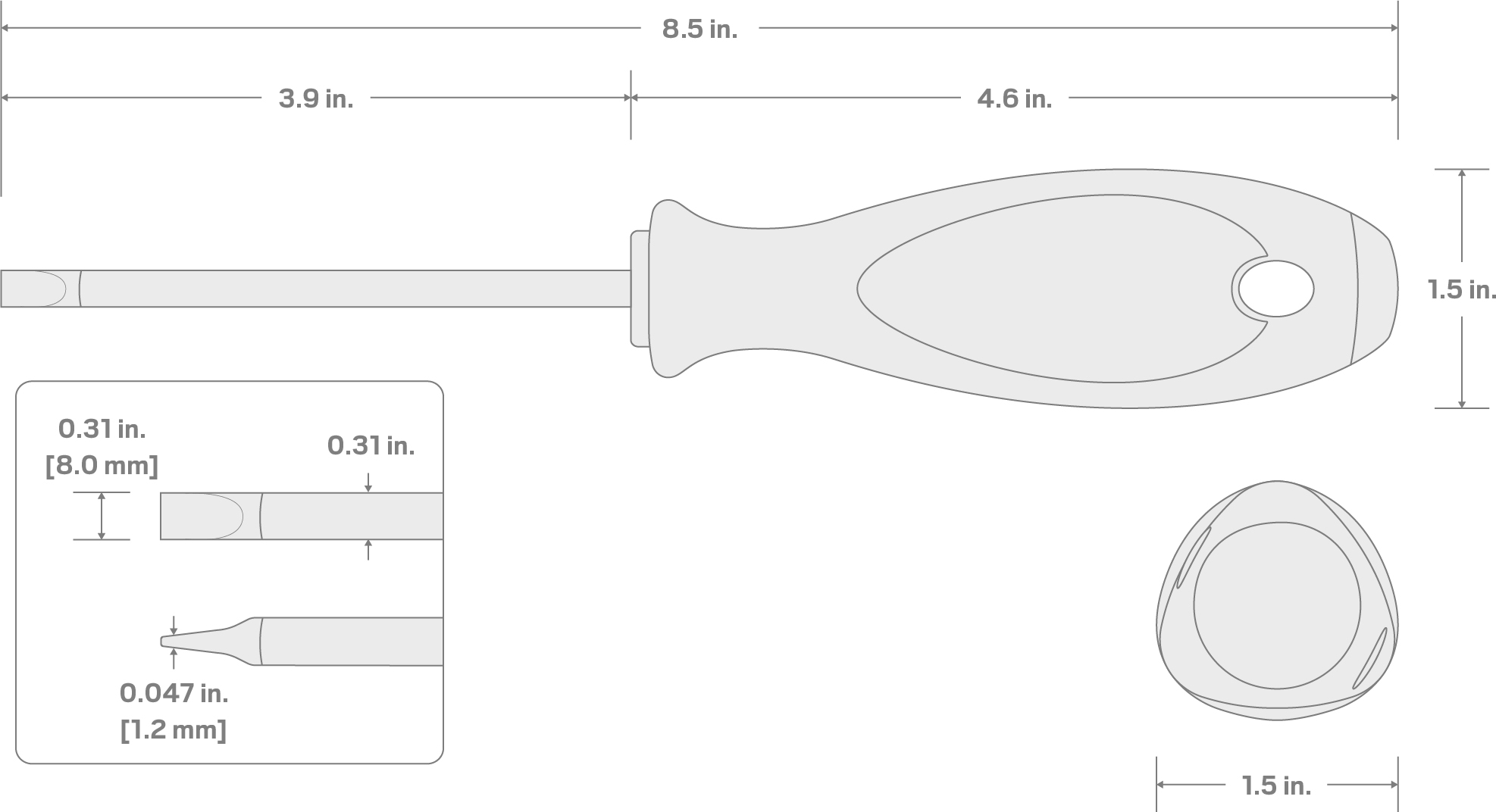 Specs for 8 mm Slotted Screwdriver (4 in. Shank)