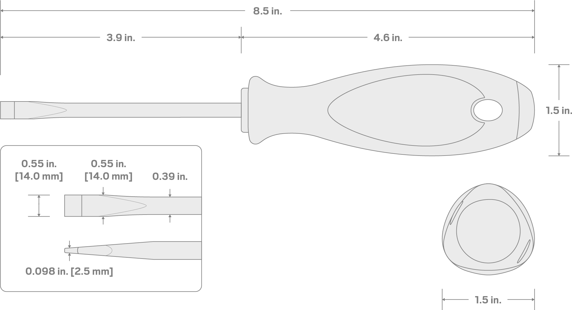 Specs for 14 mm Slotted Screwdriver (4 in. Shank)
