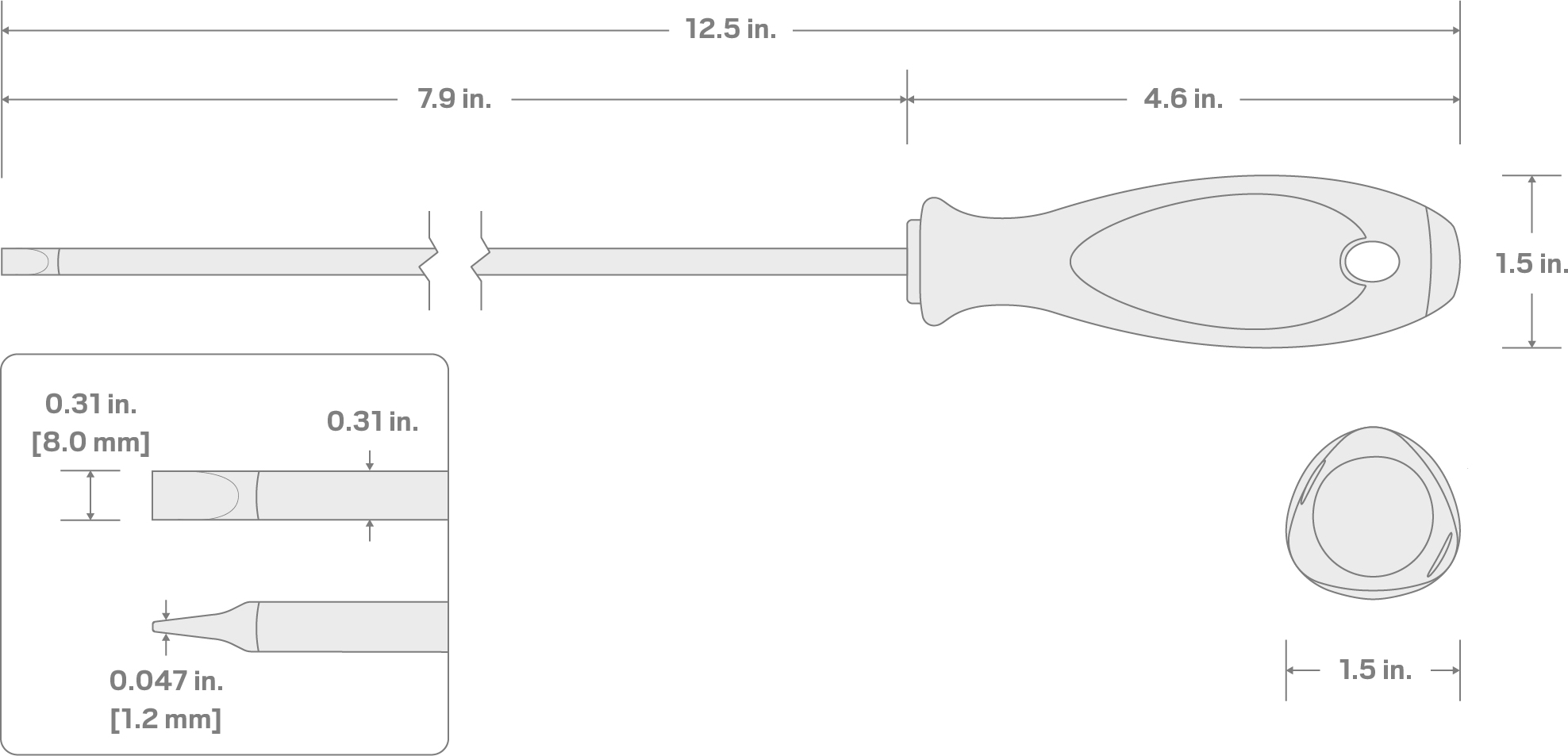 Specs for 8 mm Slotted Screwdriver (8 in. Shank)