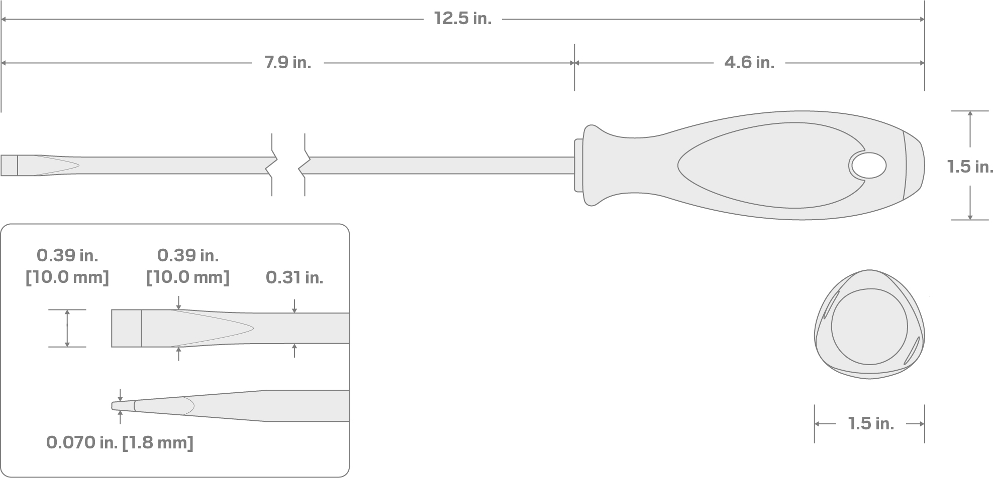Specs for 10 mm Slotted Screwdriver (8 in. Shank)