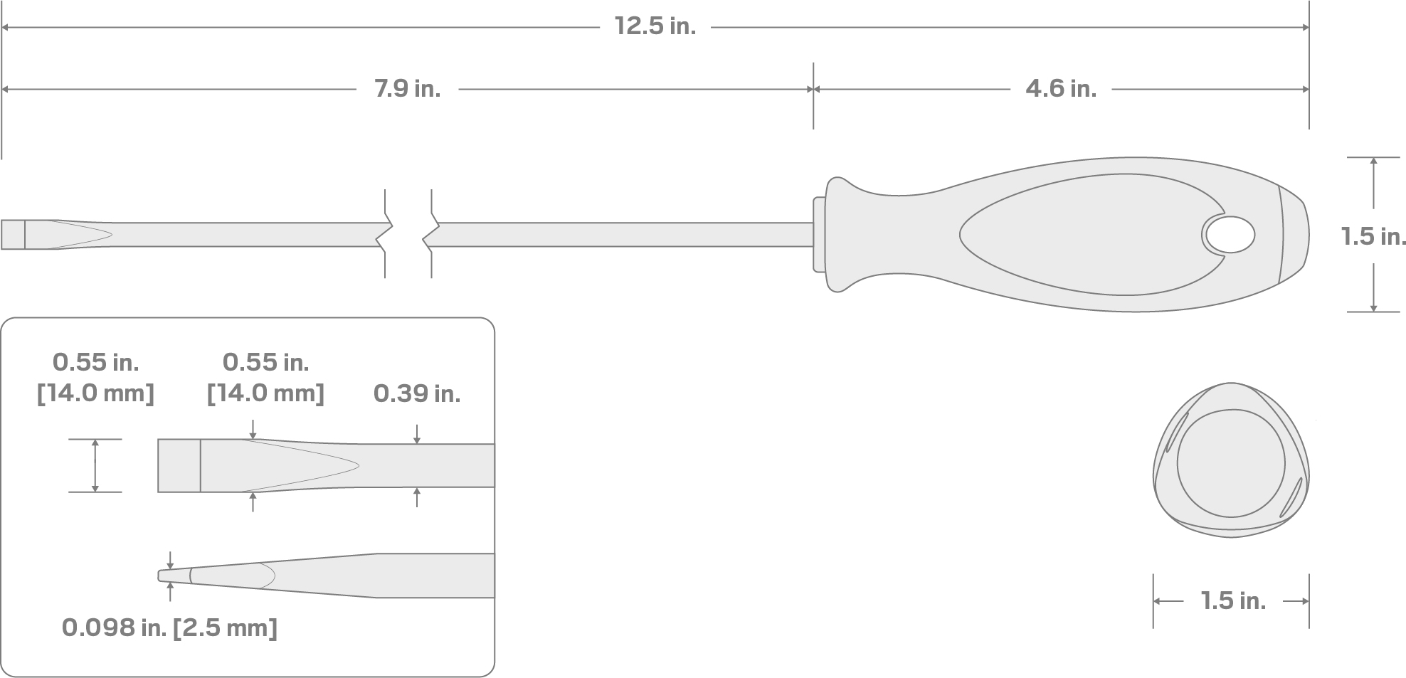 Specs for 14 mm Slotted Screwdriver (8 in. Shank)