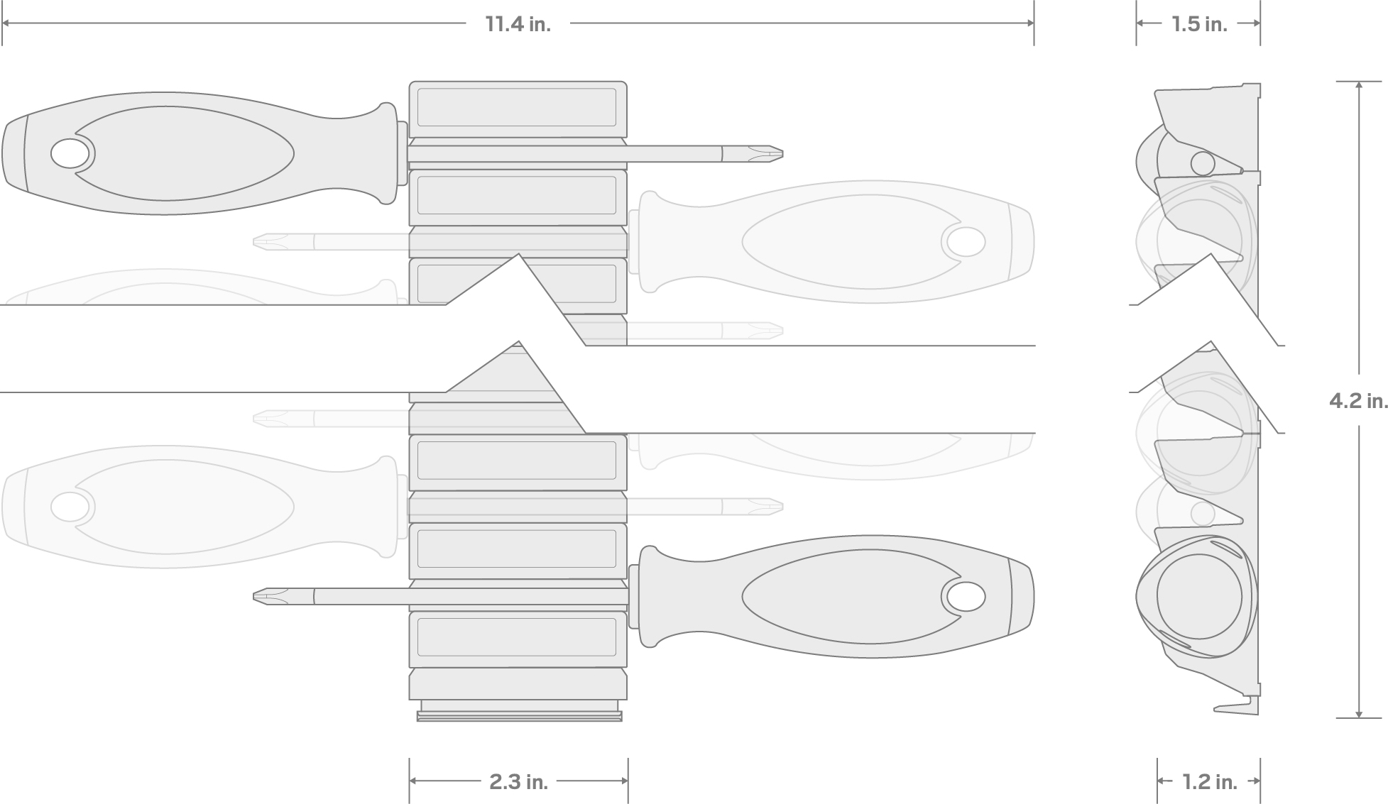 Specs for Slotted Screwdriver Set with Red Modular Organizers - 4 Inch Shanks, 3-Piece (10 -14 mm)