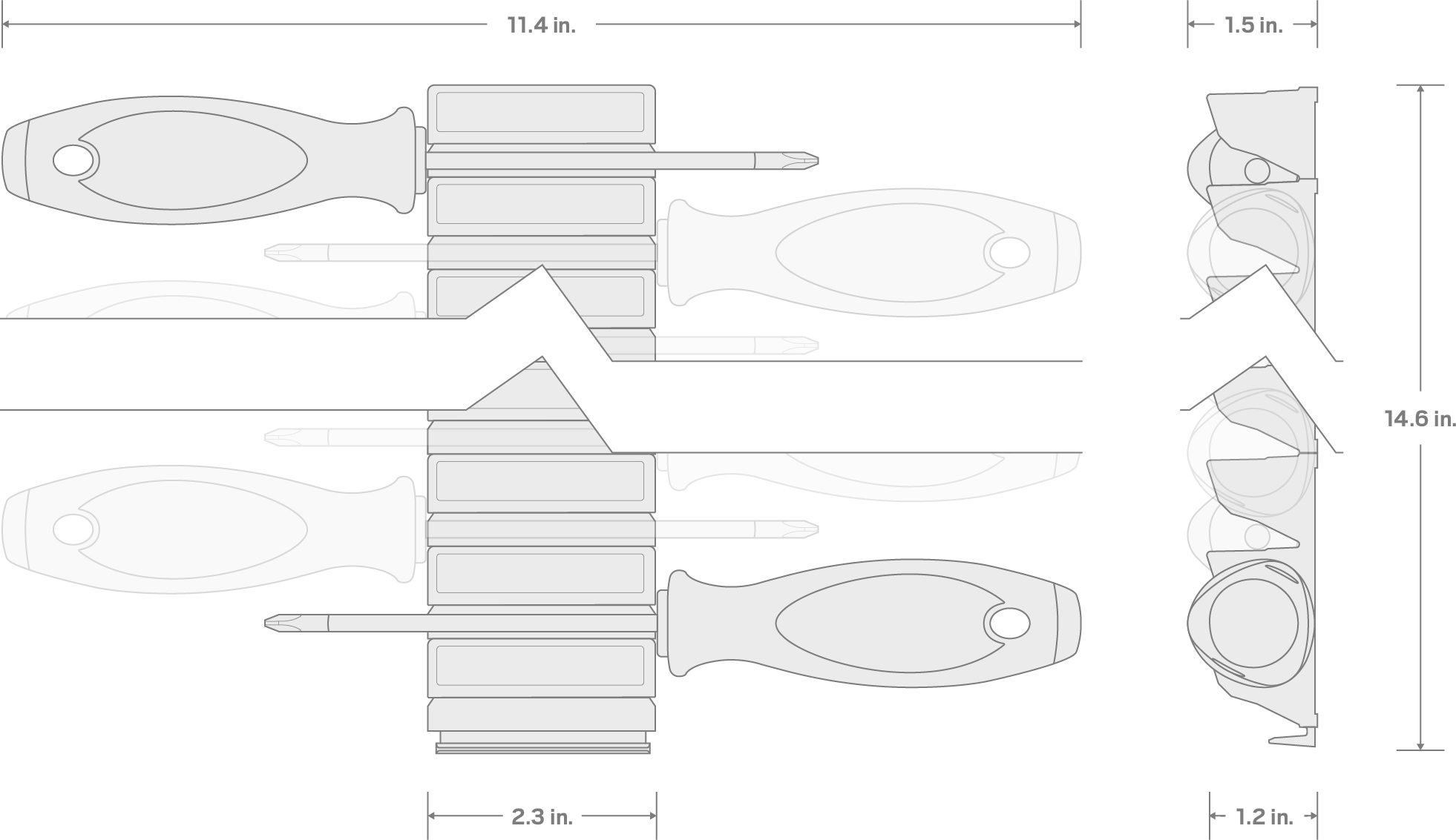Specs for Phillips and Slotted Screwdriver Set with Modular Organizers - 4 Inch Shanks, 14-Piece (#0 - #4, 3 - 14 mm)