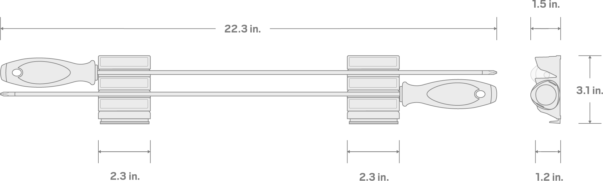 Specs for Phillips and Slotted Screwdriver Set with Red Modular Organizers - 18 Inch Shanks, 2-Piece (#2, 6.5 mm)