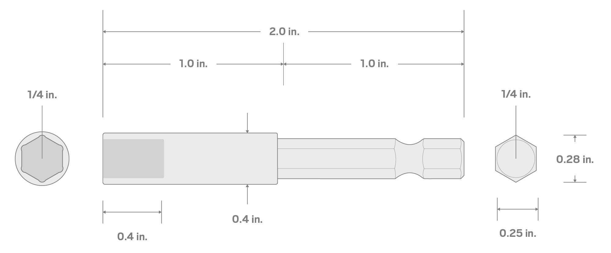 Specs for 1/4 Inch Hex Shank x 2 Inch Magnetic Bit Holder Extension