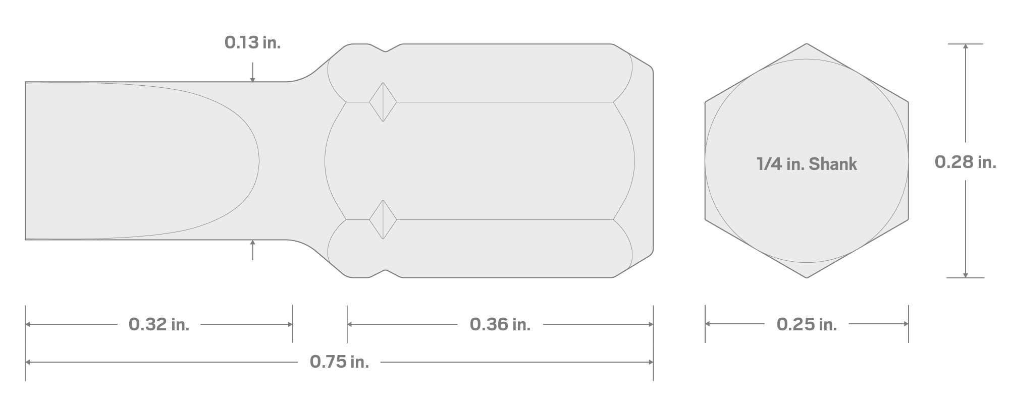 Specs for 3.5 mm Slotted Insert Bit, 0.75 Inch Length (1/4 in. Hex Shank)