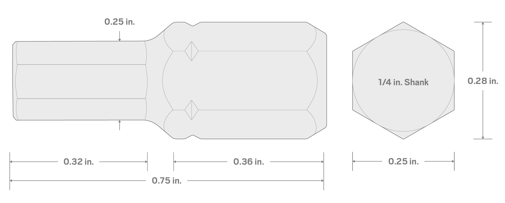 Specs for 5.5 mm Hex Insert Bit, 0.75 Inch Length (1/4 in. Hex Shank)
