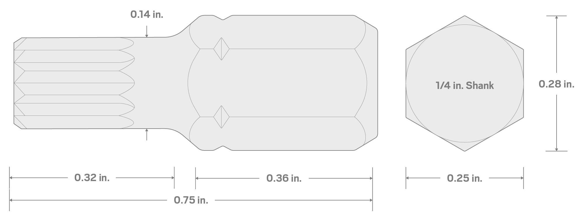 Specs for M3 Triple Square Insert Bit, 0.75 Inch Length (1/4 in. Hex Shank)