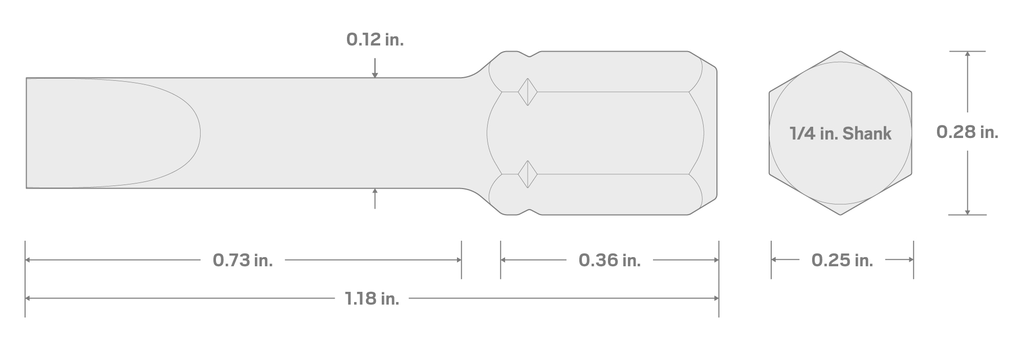 Specs for 3 mm Slotted Insert Bit, 1.18 Inch Length (1/4 in. Hex Shank)