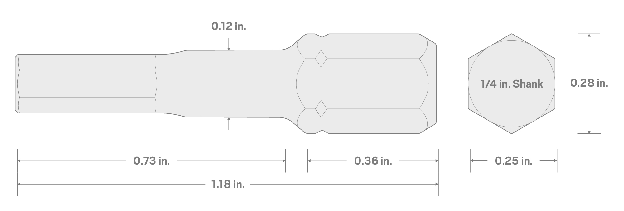 Specs for 2 mm Hex Insert Bit, 1.18 Inch Length (1/4 in. Hex Shank)
