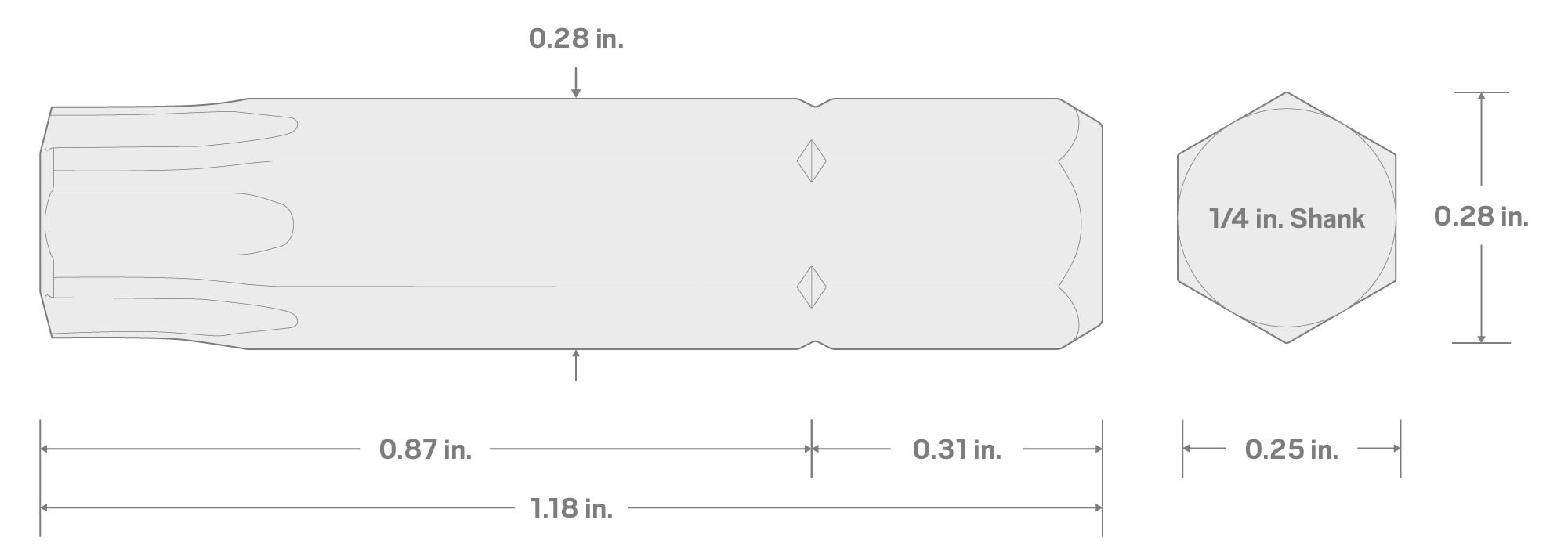 Specs for 40IP Star Plus Insert Bit, 1.18 Inch Length (1/4 in. Hex Shank)
