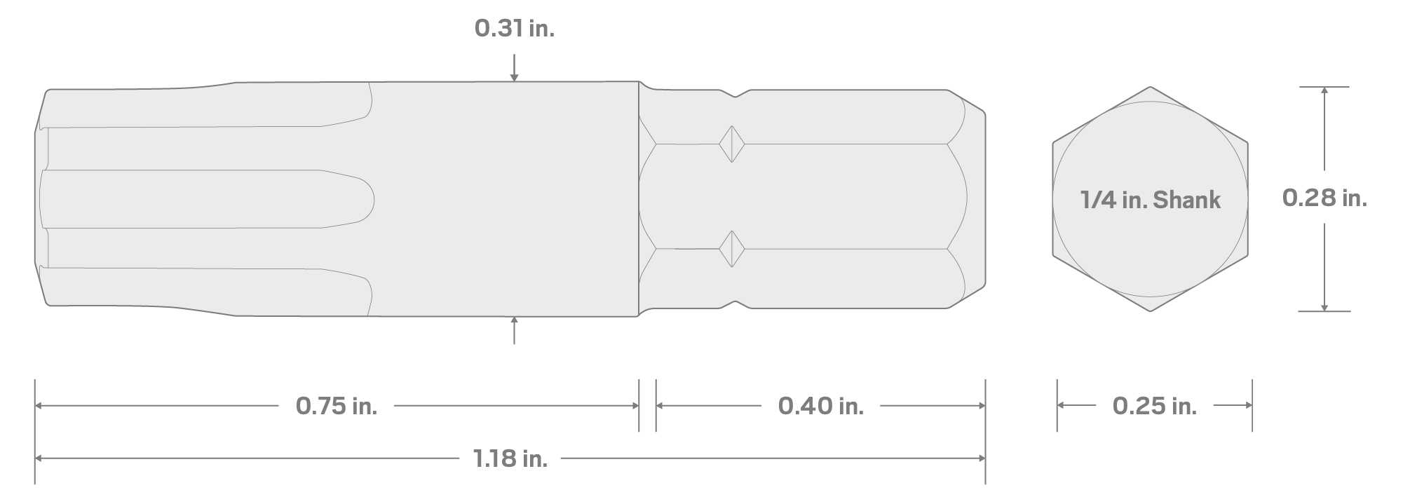 Specs for 45IPR Tamper Star Plus Insert Bit, 1.18 Inch Length (1/4 in. Hex Shank)