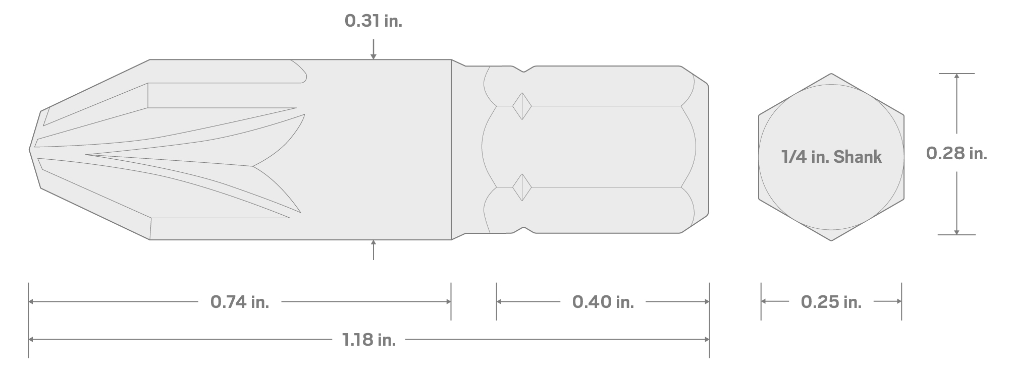 Specs for PZ3 Pozidriv Insert Bits, 1.18 Inch Length (10-Pack) - 1/4 in. Hex Shank