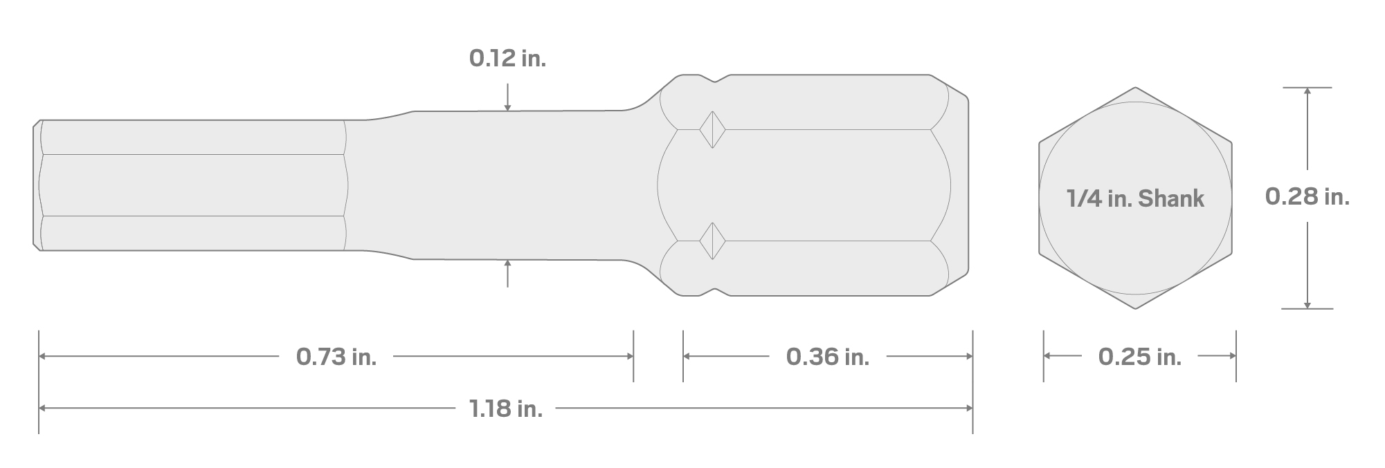 Specs for 2.5 mm Tamper Hex Insert Bits, 1.18 Inch Length (10-Pack) - 1/4 in. Hex Shank