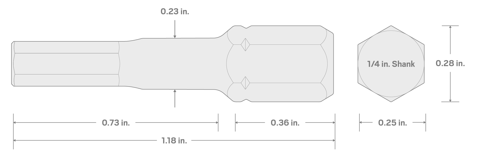 Specs for 5 mm Tamper Hex Insert Bits, 1.18 Inch Length (10-Pack) - 1/4 in. Hex Shank