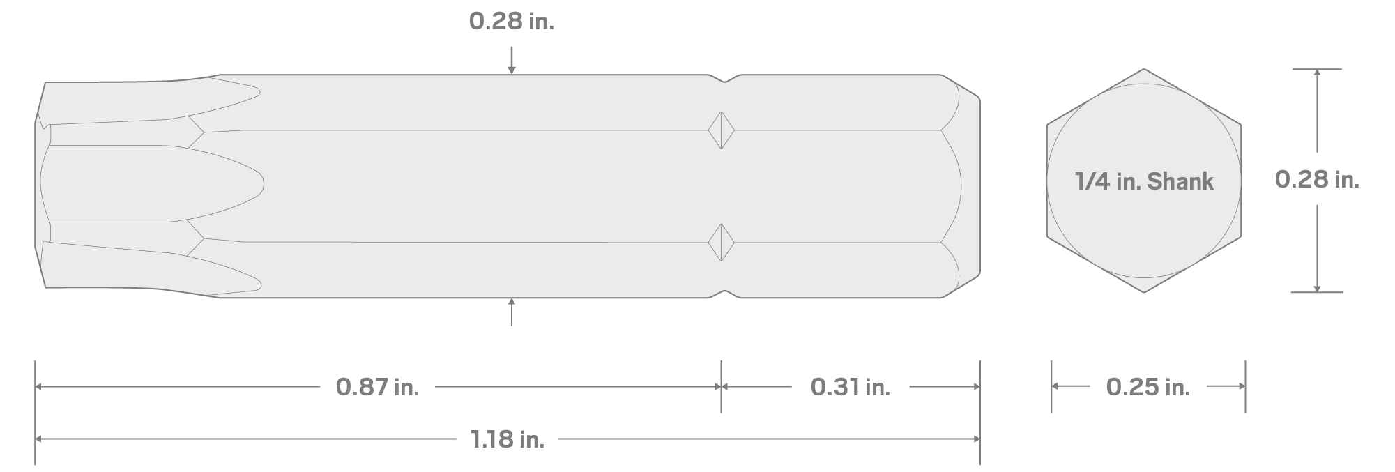 Specs for T40 Star Insert Bits, 1.18 Inch Length (10-Pack) - 1/4 in. Hex Shank