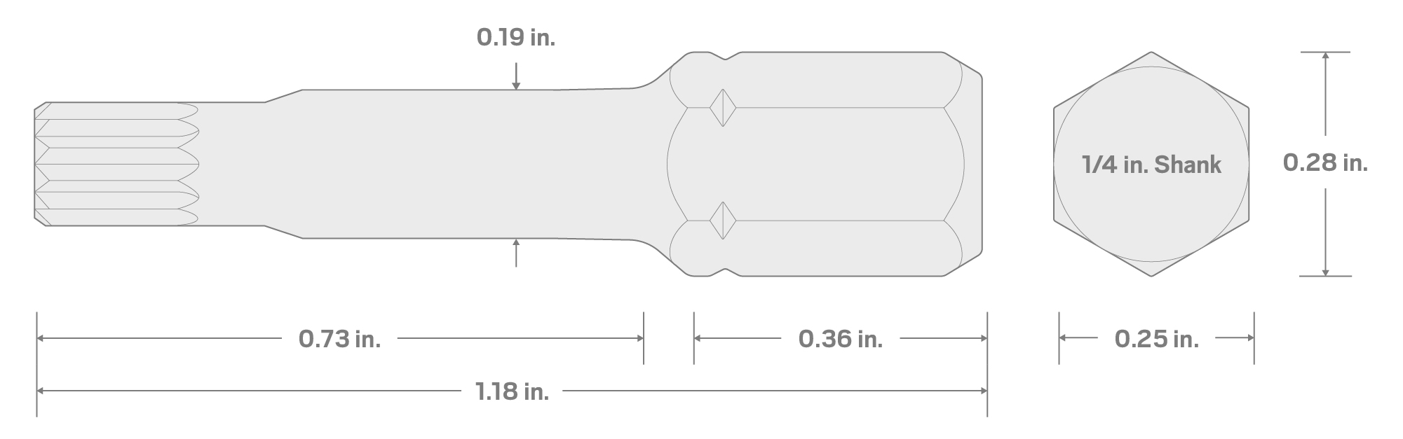 Specs for M4 Triple Square Insert Bits, 1.18 Inch Length (10-Pack) - 1/4 in. Hex Shank