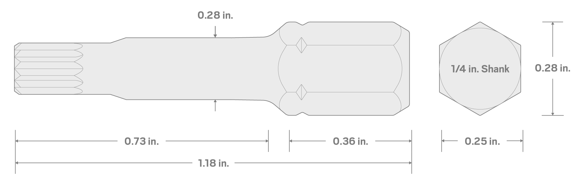Specs for M7 Triple Square Insert Bits, 1.18 Inch Length (10-Pack) - 1/4 in. Hex Shank
