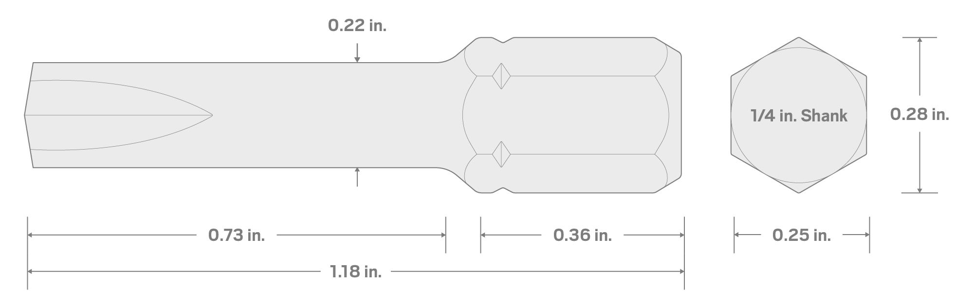 Specs for 7/32 Inch Clutch Insert Bits, 1.18 Inch Length (10-Pack) - 1/4 in. Hex Shank