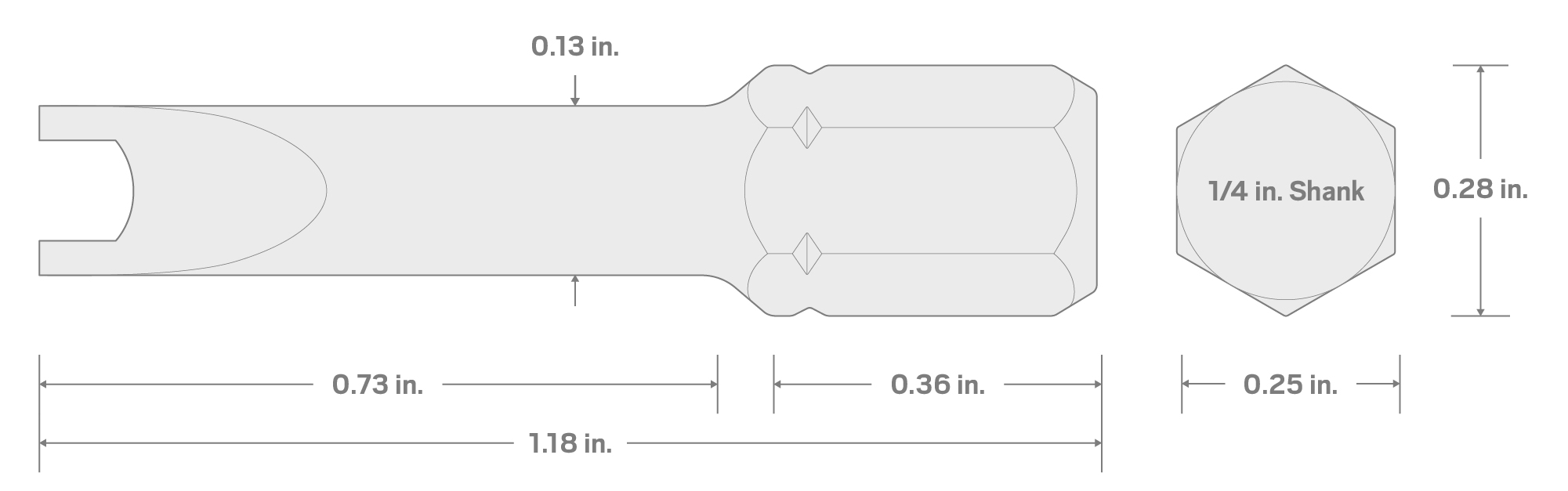 Specs for #4 Spanner Insert Bits, 1.18 Inch Length (10-Pack) - 1/4 in. Hex Shank