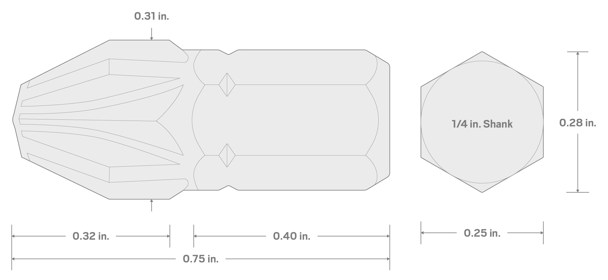 Specs for PZ3 Pozidriv Insert Bits, 0.75 Inch Length (10-Pack) - 1/4 in. Hex Shank