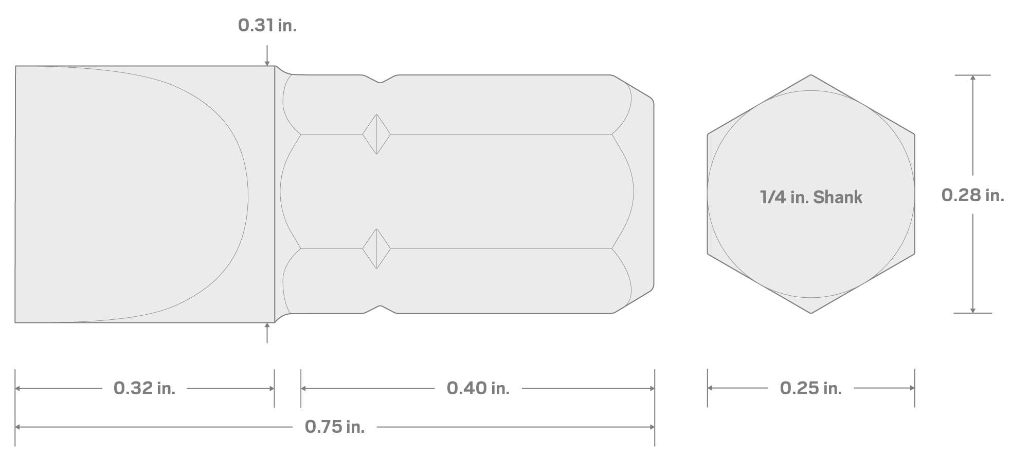 Specs for 8 mm Slotted Insert Bits, 0.75 Inch Length (10-Pack) - 1/4 in. Hex Shank