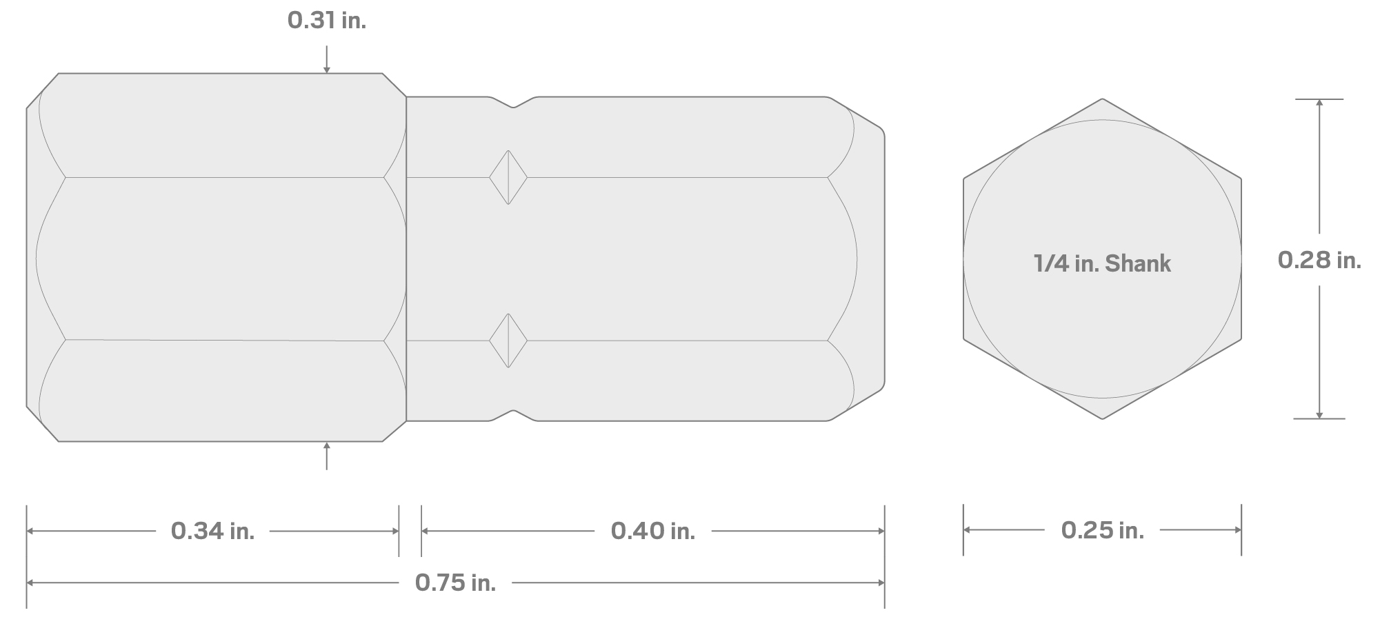 Specs for 7 mm Hex Insert Bits, 0.75 Inch Length (10-Pack) - 1/4 in. Hex Shank