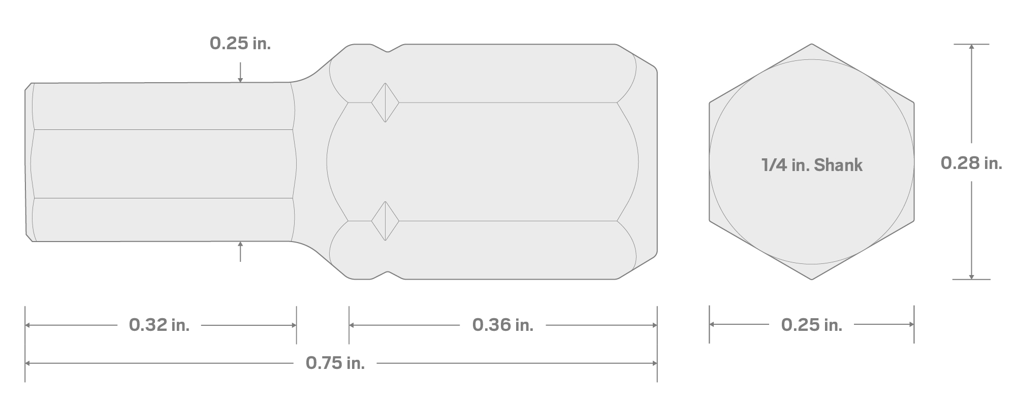 Specs for 7/32 Inch Hex Insert Bits, 0.75 Inch Length (10-Pack) - 1/4 in. Hex Shank