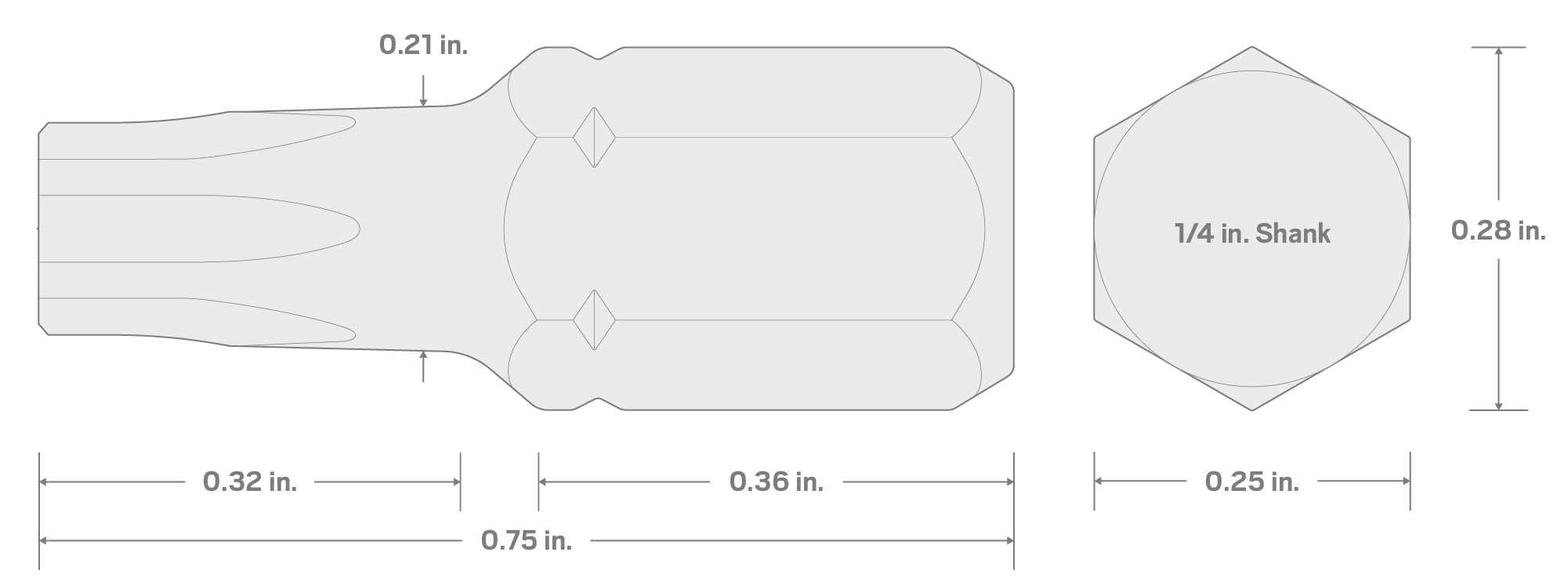 Specs for T27 Star Insert Bits, 0.75 Inch Length (10-Pack) - 1/4 in. Hex Shank