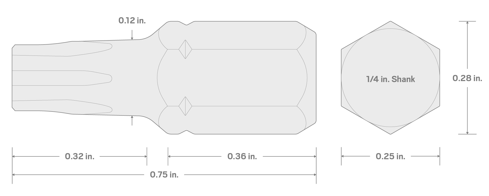 Specs for 8IP Star Plus Insert Bits, 0.75 Inch Length (10-Pack) - 1/4 in. Hex Shank