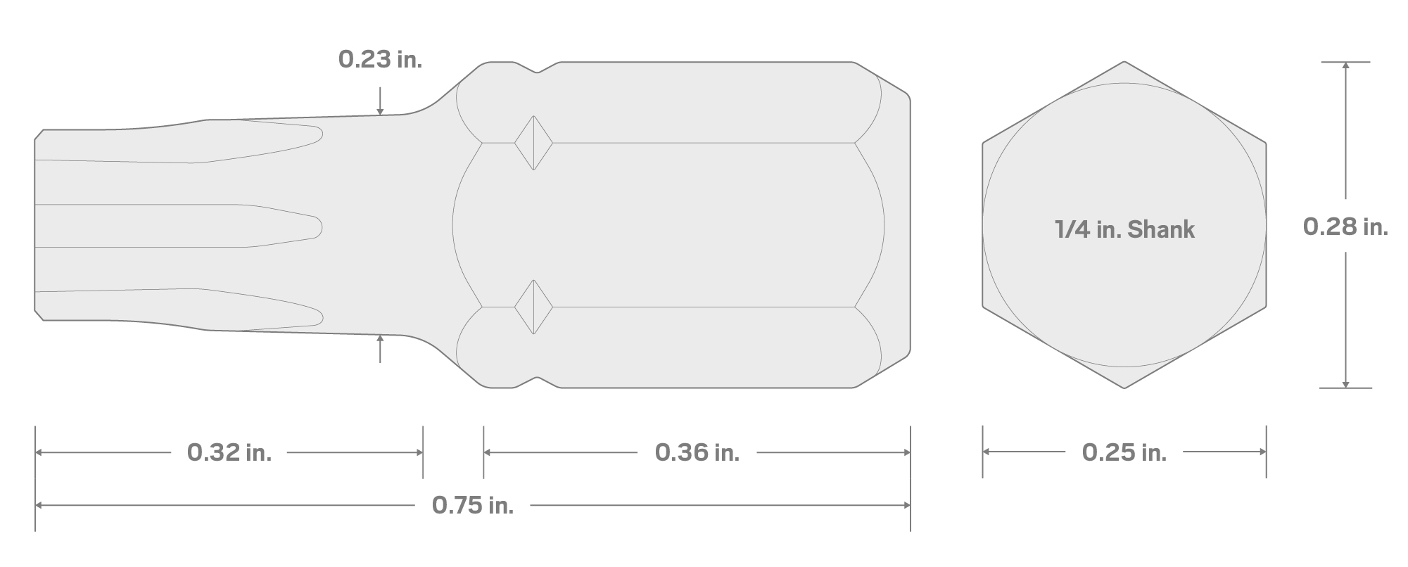 Specs for 30IP Star Plus Insert Bits, 0.75 Inch Length (10-Pack) - 1/4 in. Hex Shank