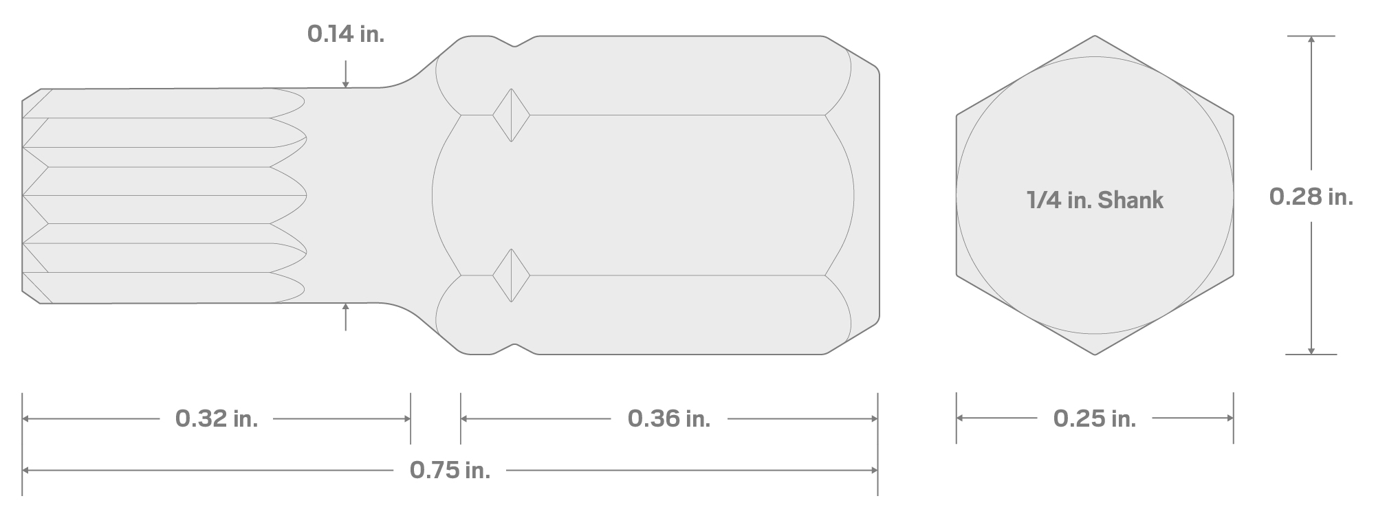 Specs for M4 Triple Square Insert Bits, 0.75 Inch Length (10-Pack) - 1/4 in. Hex Shank