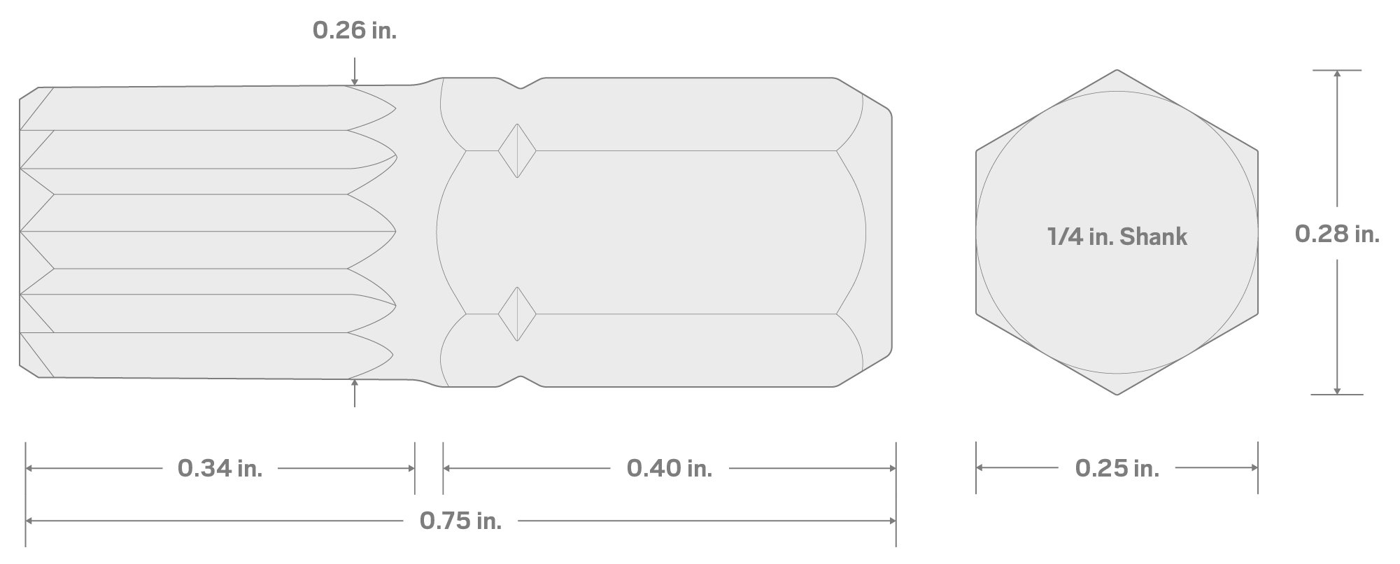 Specs for M7 Triple Square Insert Bits, 0.75 Inch Length (10-Pack) - 1/4 in. Hex Shank