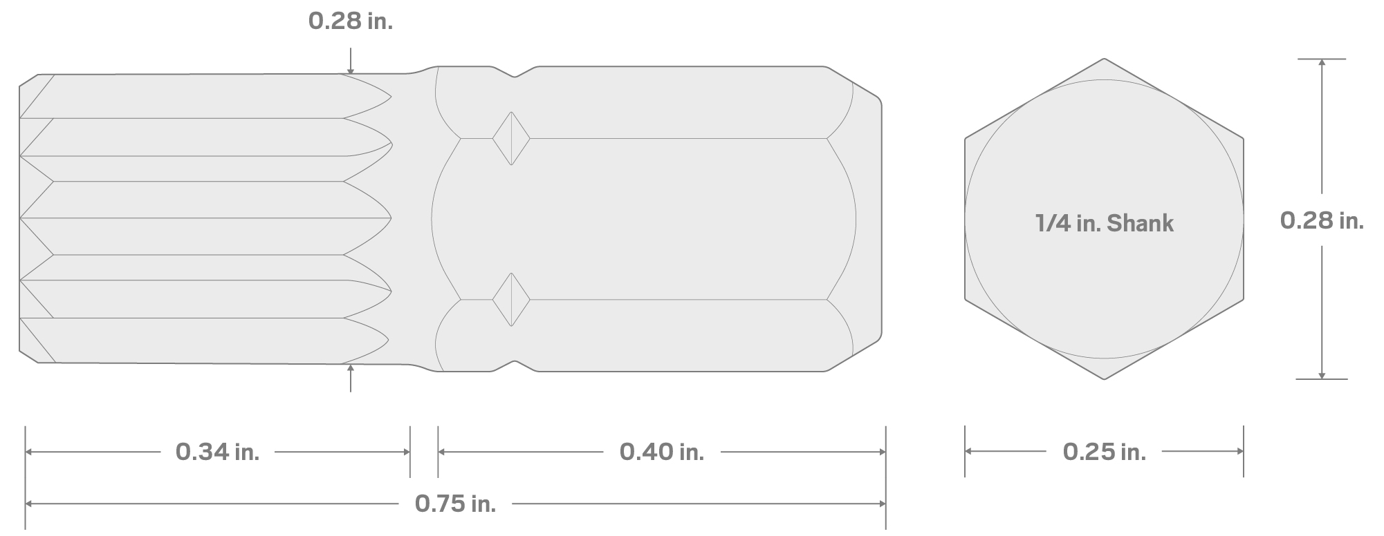 Specs for M8 Triple Square Insert Bits, 0.75 Inch Length (10-Pack) - 1/4 in. Hex Shank